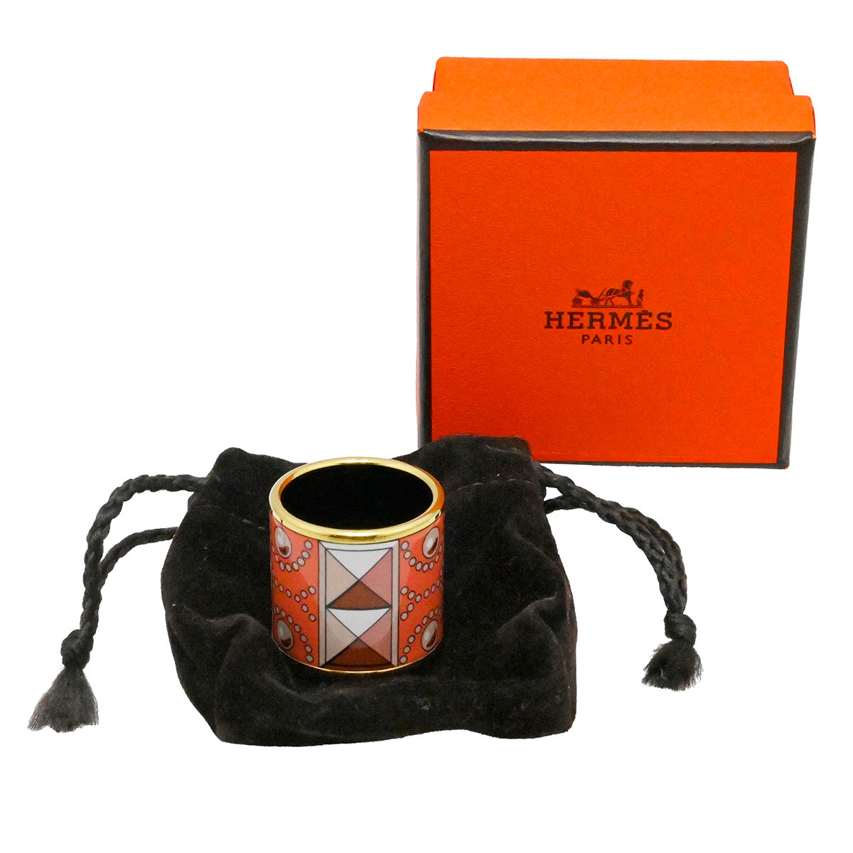 エルメス HERMES スカーフリング コリエドシアン COLLIRRS DE CHIENS ピンク メタル エナメル  3748