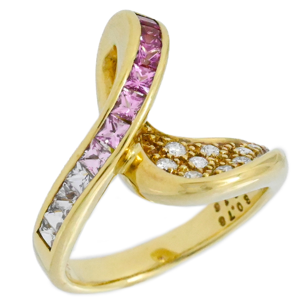 ジュネ Jeunet  K18YG イエローゴールド ピンクサファイア0.78ct ダイヤ0.16ct リング 12号 レディース  3985