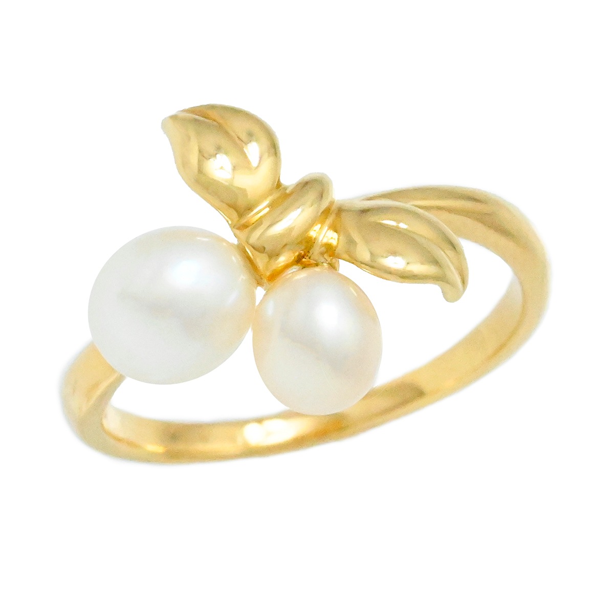 ミキモト MIKIMOTO K18YG イエローゴールド 淡水パール2P リボン