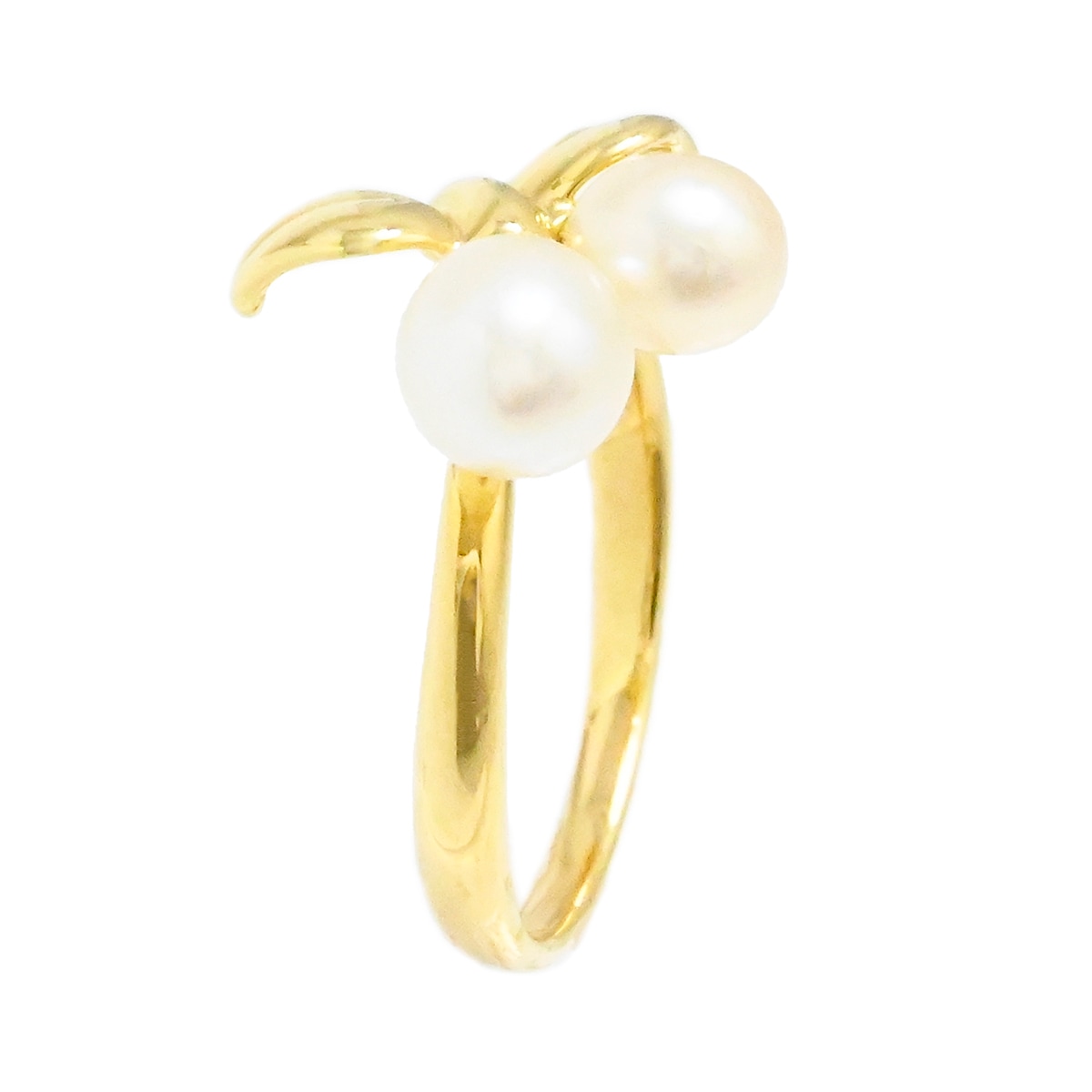 ミミりんごです。K18シンプルリング ミキモト MIKIMOTO K18YG イエローゴールド 淡水パール2P リボン