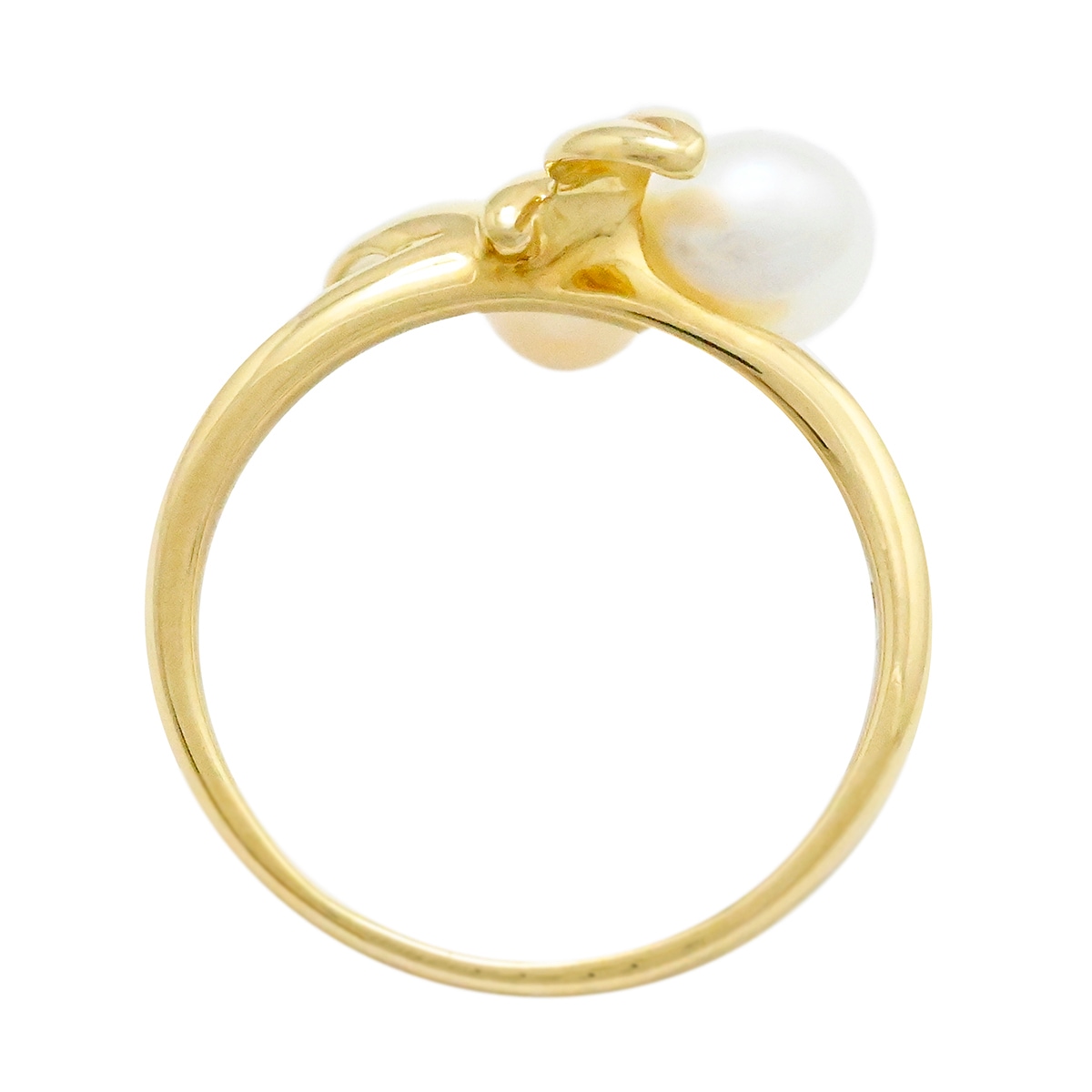 ミミりんごです。K18シンプルリング ミキモト MIKIMOTO K18YG イエローゴールド 淡水パール2P リボン