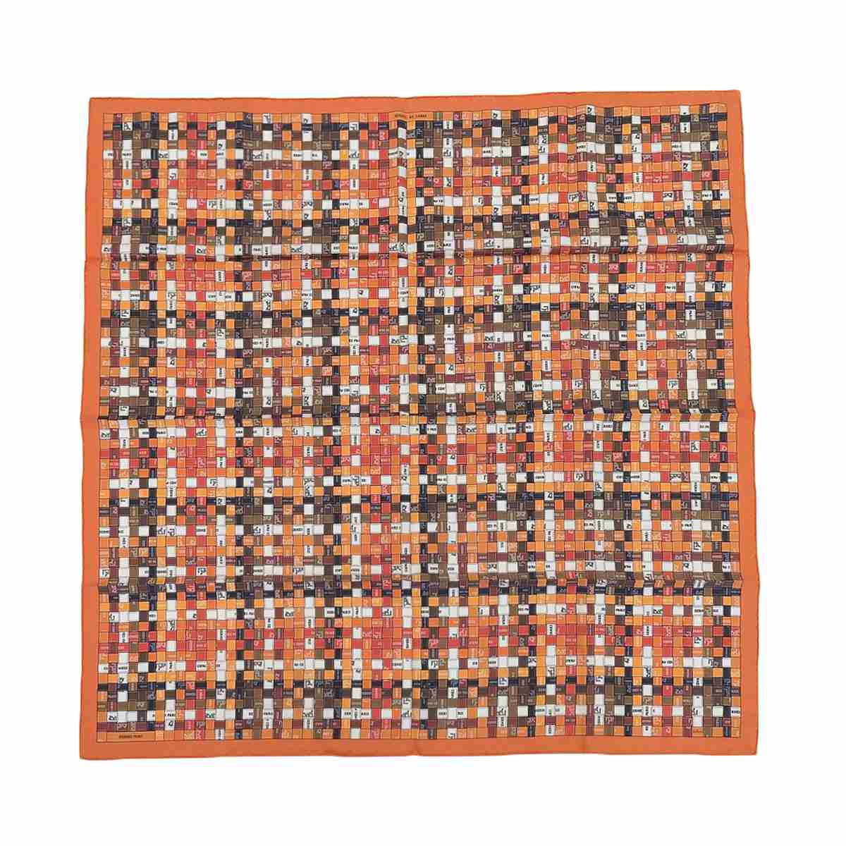 エルメス Hermes スカーフ90 ボルデュック チェック スカーフ シルク100% オレンジ系 レディース 8541