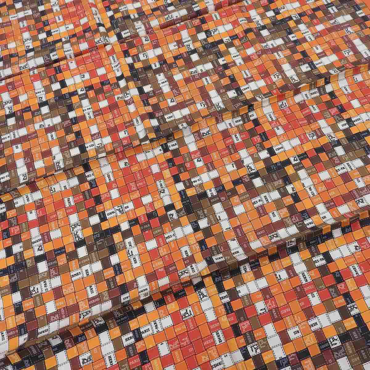 エルメス Hermes スカーフ90 ボルデュック チェック スカーフ シルク100% オレンジ系 レディース 8541