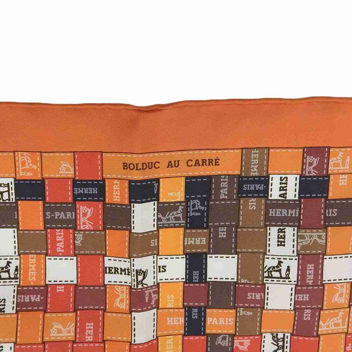 エルメス Hermes スカーフ90 ボルデュック チェック スカーフ シルク100% オレンジ系 レディース 8541