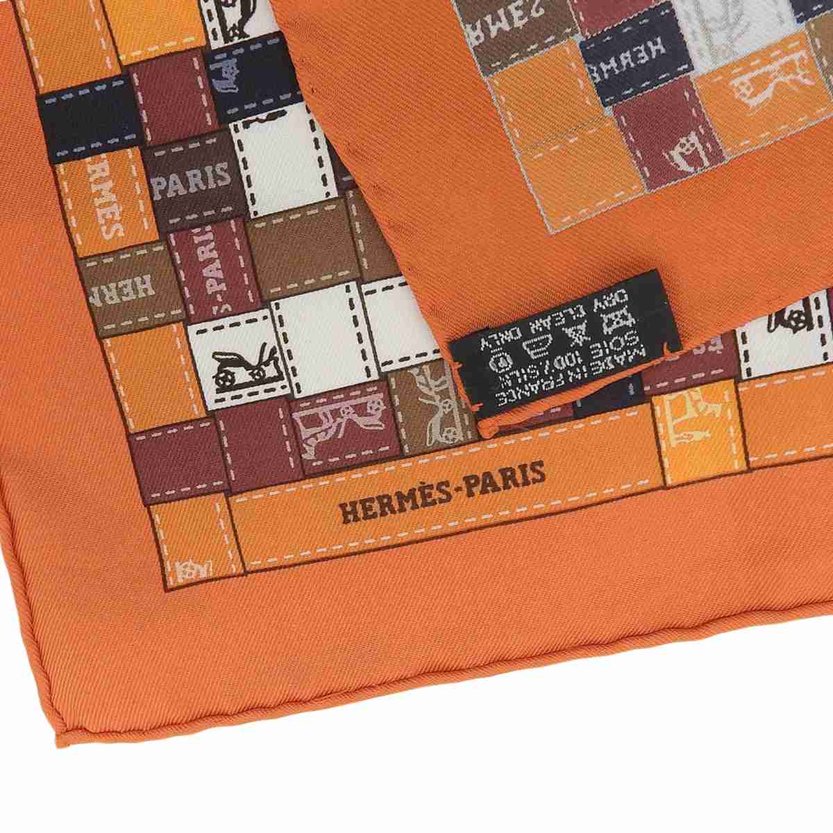 エルメス Hermes スカーフ90 ボルデュック チェック スカーフ シルク100% オレンジ系 レディース 8541