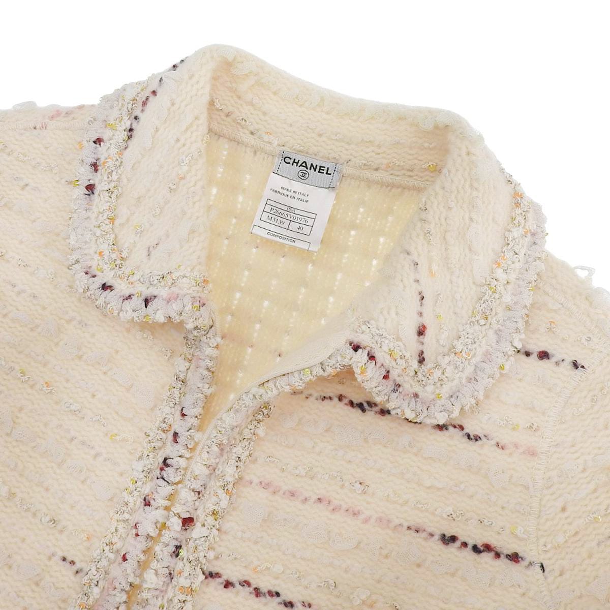 シャネル CHANEL ミックスツィード チュニックワンピース 半袖ニット ウールカシミヤ他 オフホワイト×ミックス サイズ40 レディース 4355