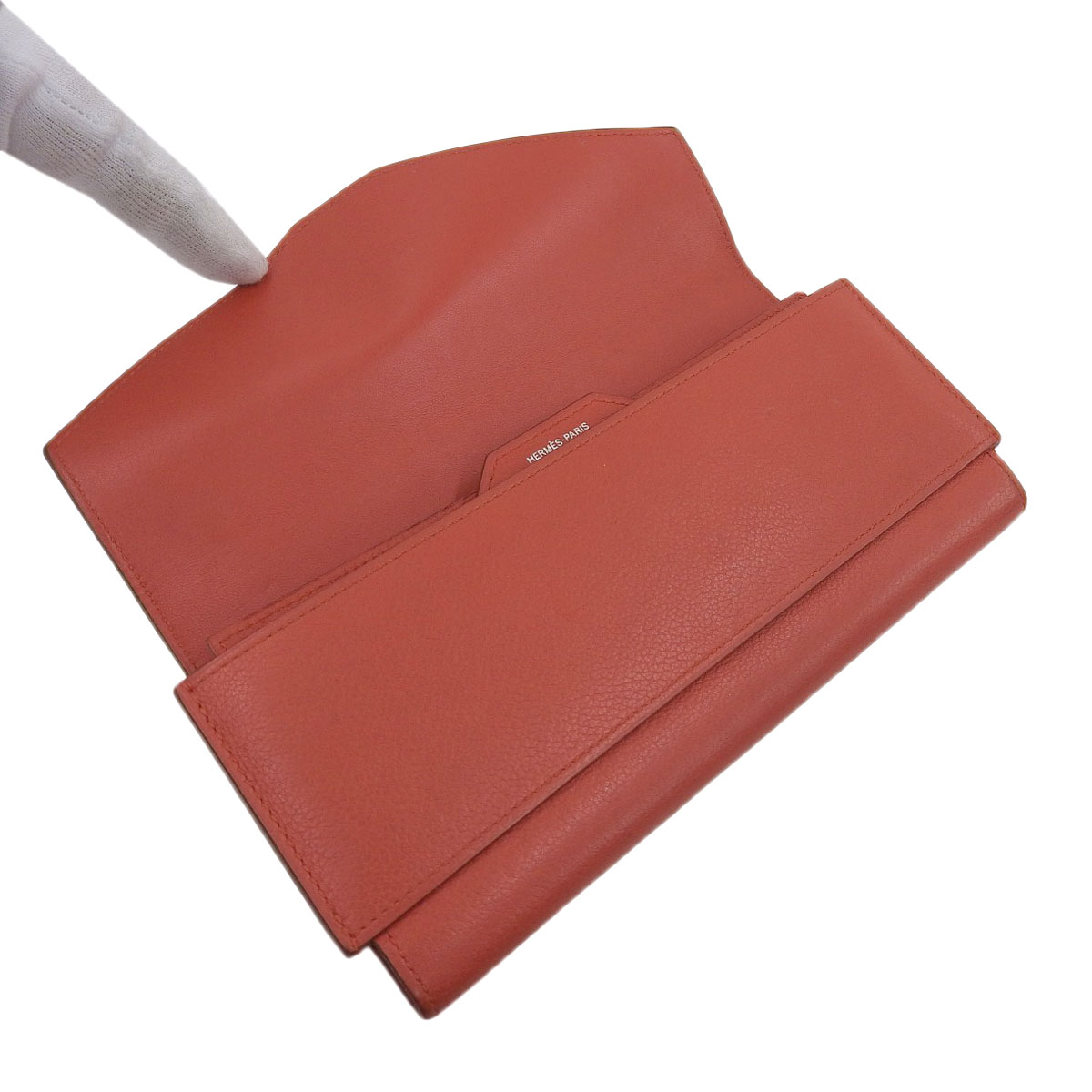 エルメス Hermes パッサン ロング 長財布 エバーカーフ レッド系 レディース X刻印 2016年 8542