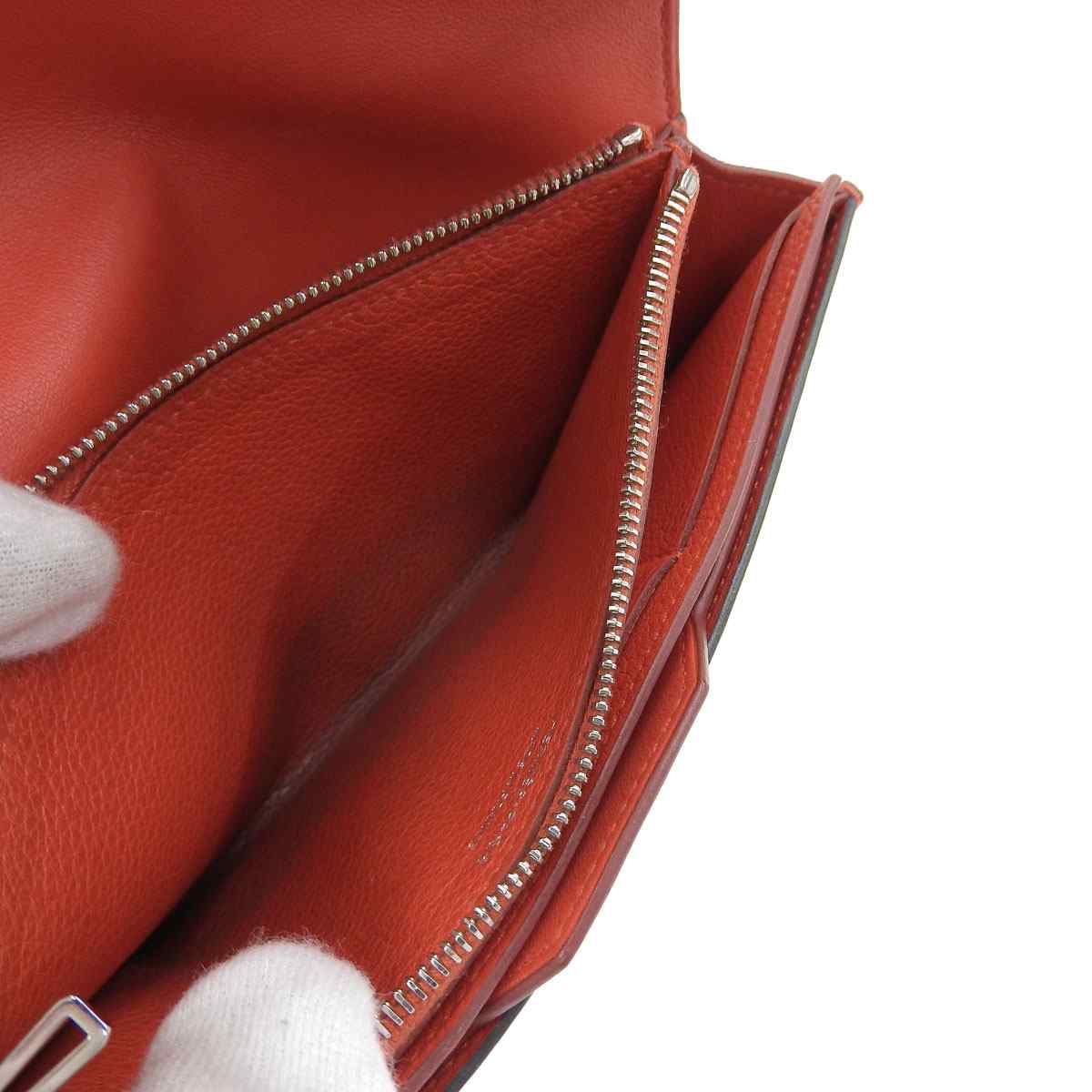 エルメス Hermes パッサン ロング 長財布 エバーカーフ レッド系 レディース X刻印 2016年 8542