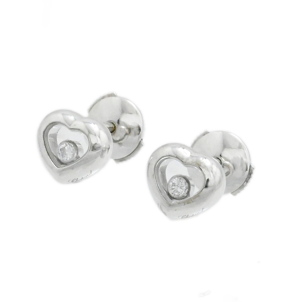 ショパール CHOPARD 750WG ホワイトゴールド ハッピーダイヤモンド ダイヤ1P ハート ピアス レディース  3777