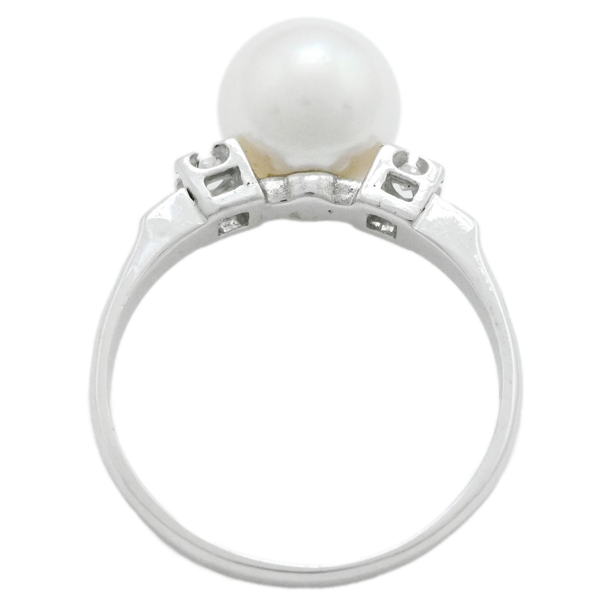 ミキモト　パールリング　K14WG ミキモト MIKIMOTO K14WG ホワイトゴールド パール8.0mm ダイヤモンド