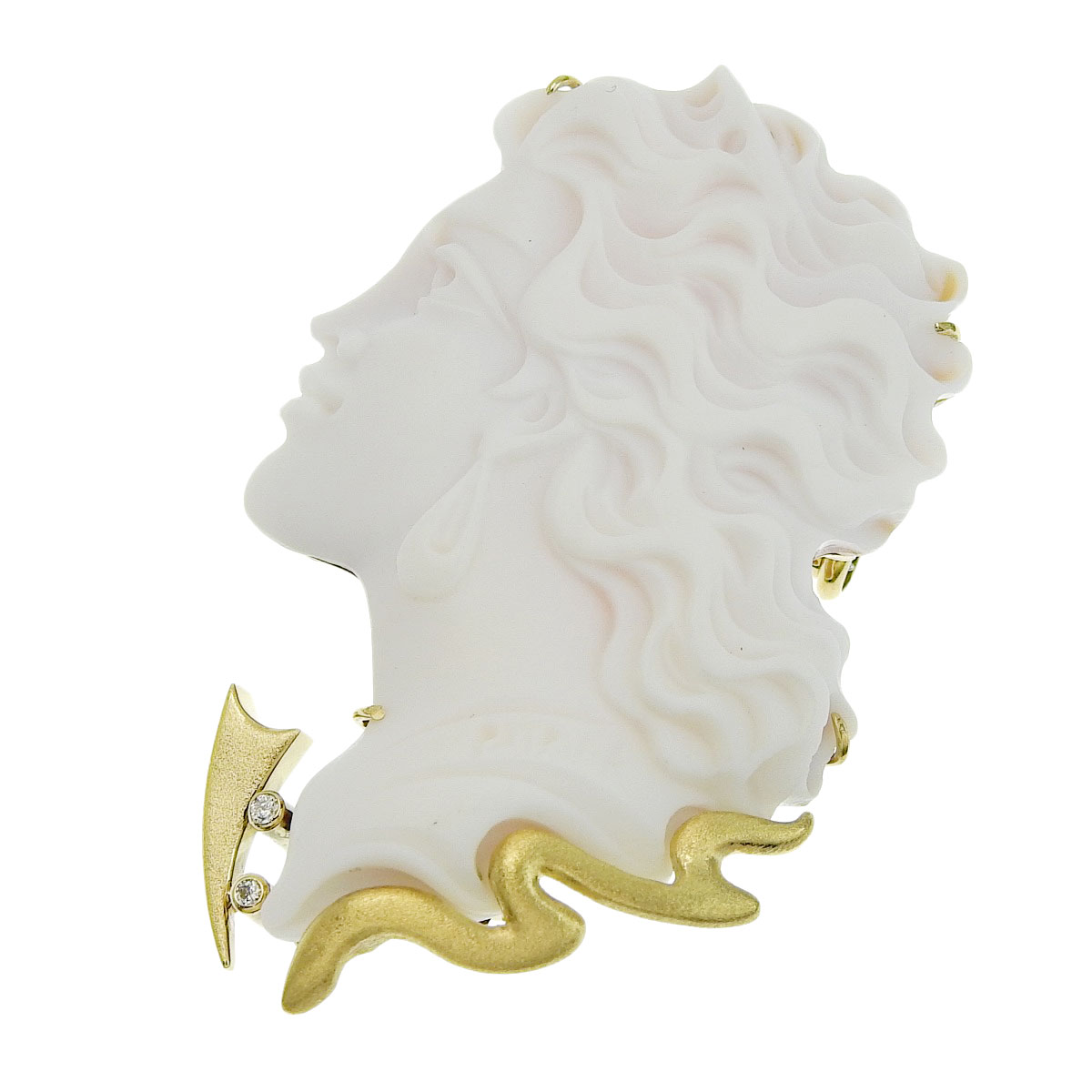 パトリシアパラーティー PatriziaParlati カメオブローチ ペンダントトップ K18YG イエローゴールド ダイヤモンド 0.02ct シェルカメオ レディース 8262