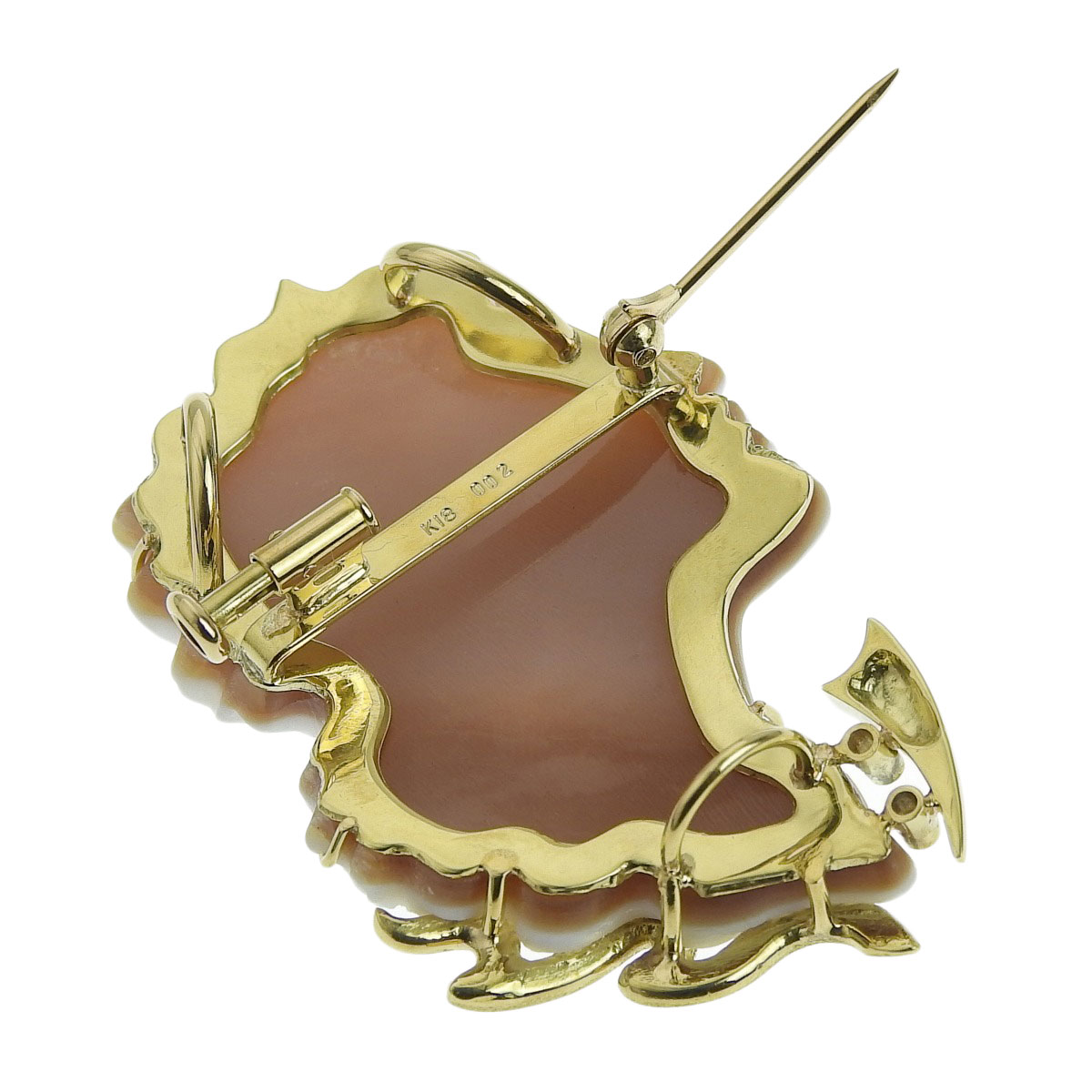 パトリシアパラーティー PatriziaParlati カメオブローチ ペンダントトップ K18YG イエローゴールド ダイヤモンド 0.02ct シェルカメオ レディース 8262