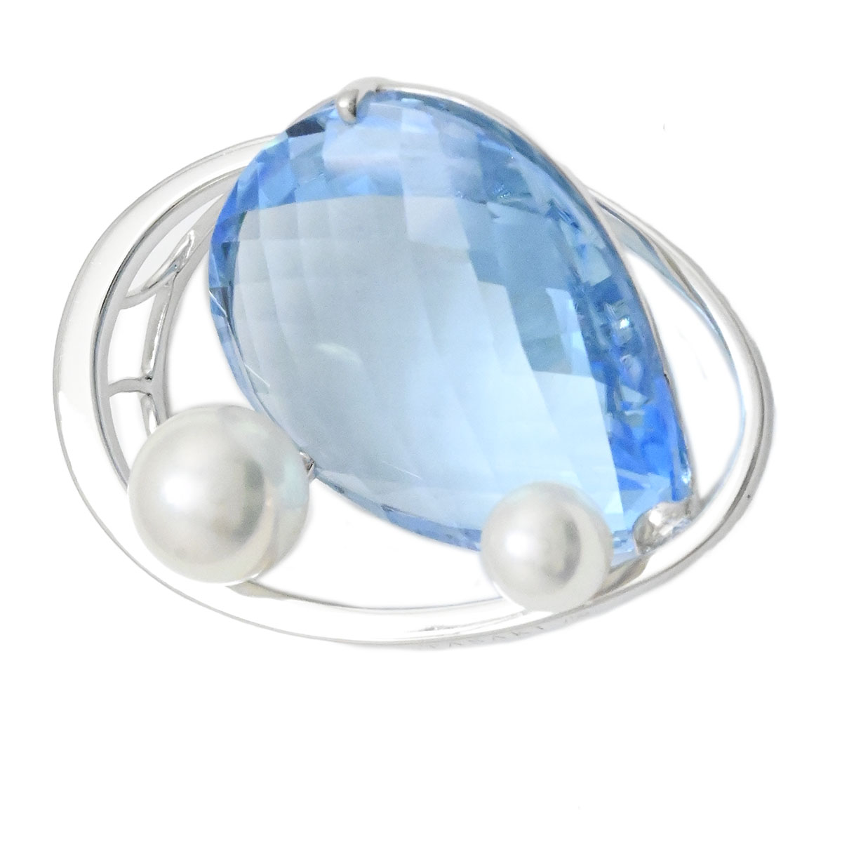 タサキ TASAKI K18WG ブルートパーズ パール3P ペンダントトップ チャーム ホワイトゴールド レディース  3937