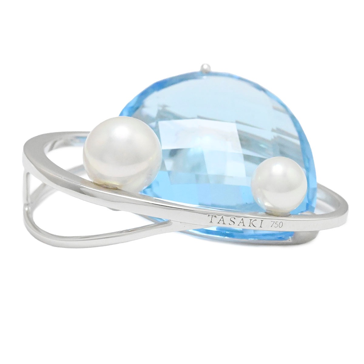 タサキ TASAKI K18WG ブルートパーズ パール3P ペンダントトップ チャーム ホワイトゴールド レディース  3937