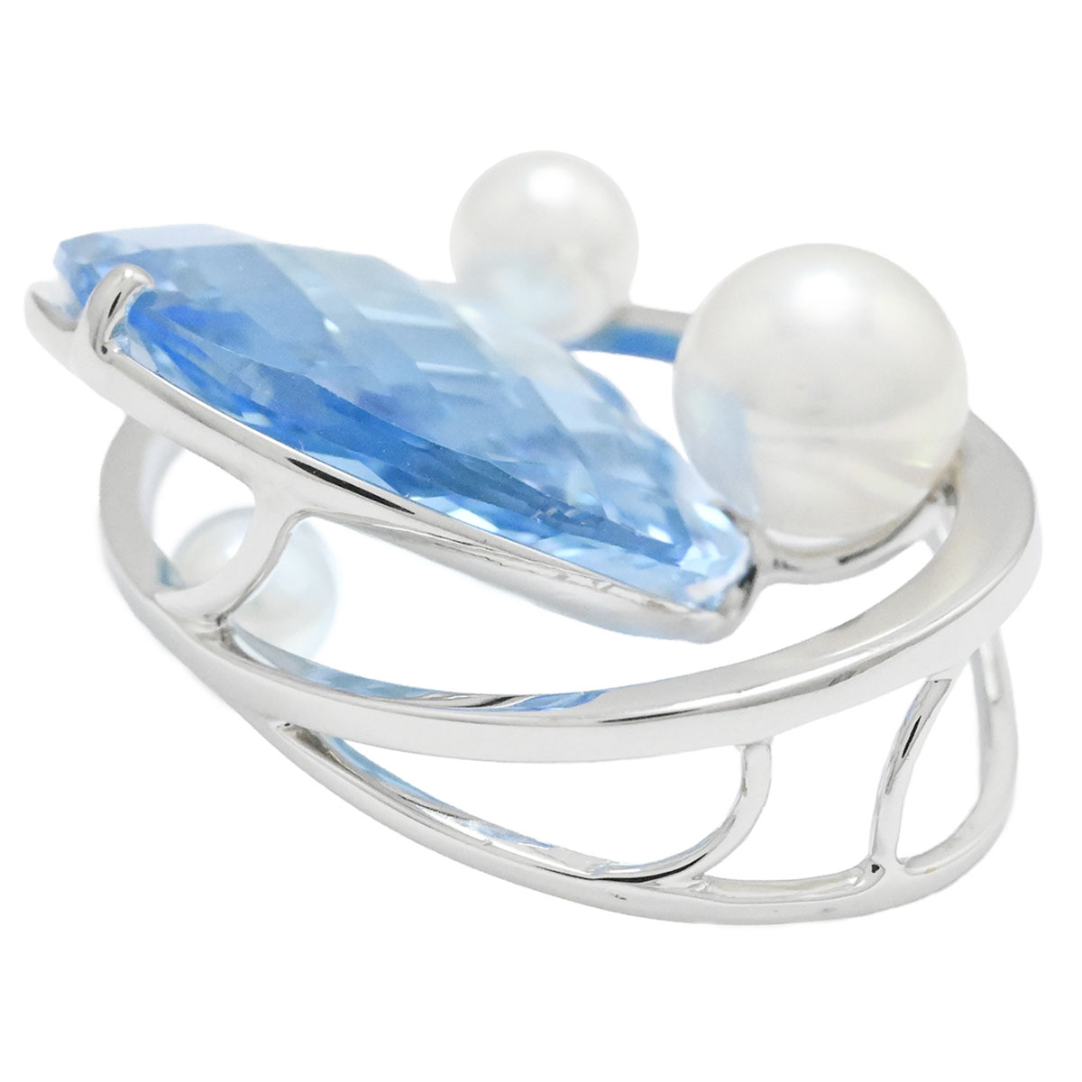 タサキ TASAKI K18WG ブルートパーズ パール3P ペンダントトップ チャーム ホワイトゴールド レディース  3937