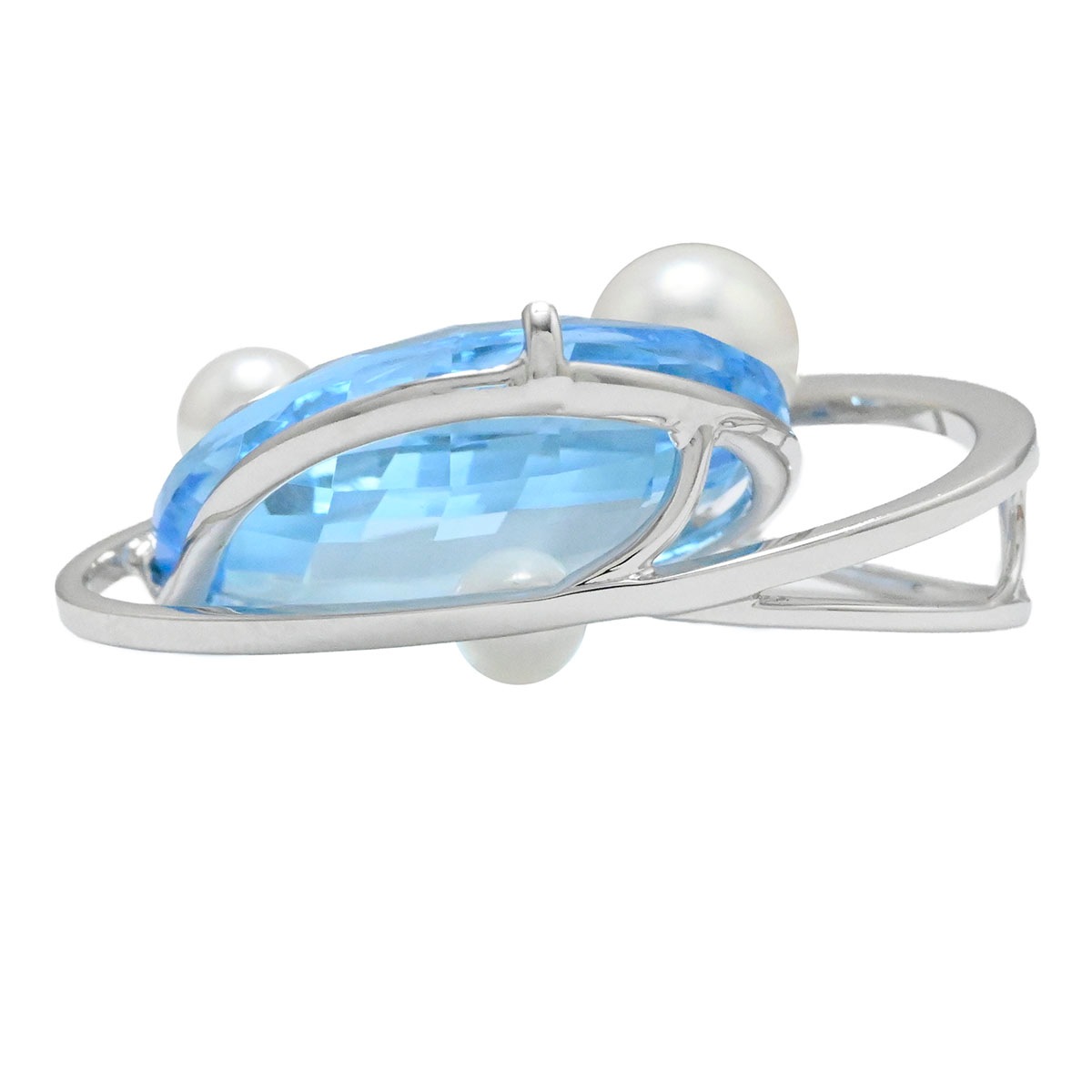 タサキ TASAKI K18WG ブルートパーズ パール3P ペンダントトップ チャーム ホワイトゴールド レディース  3937