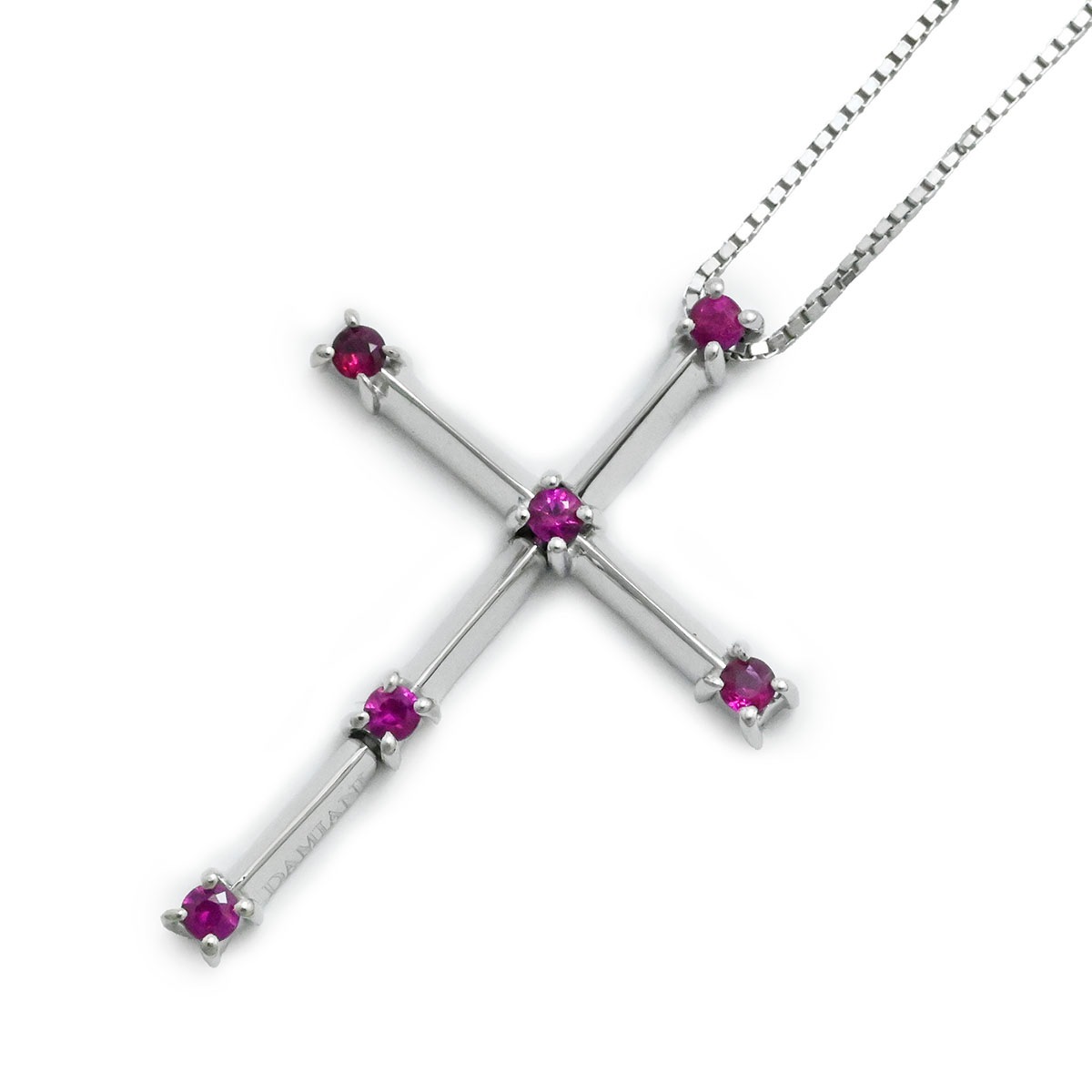 ダミアーニ DAMIANI 750ＷG ホワイトゴールド ルビー クロスネックレス ペンダント 十字架 レディース  3646