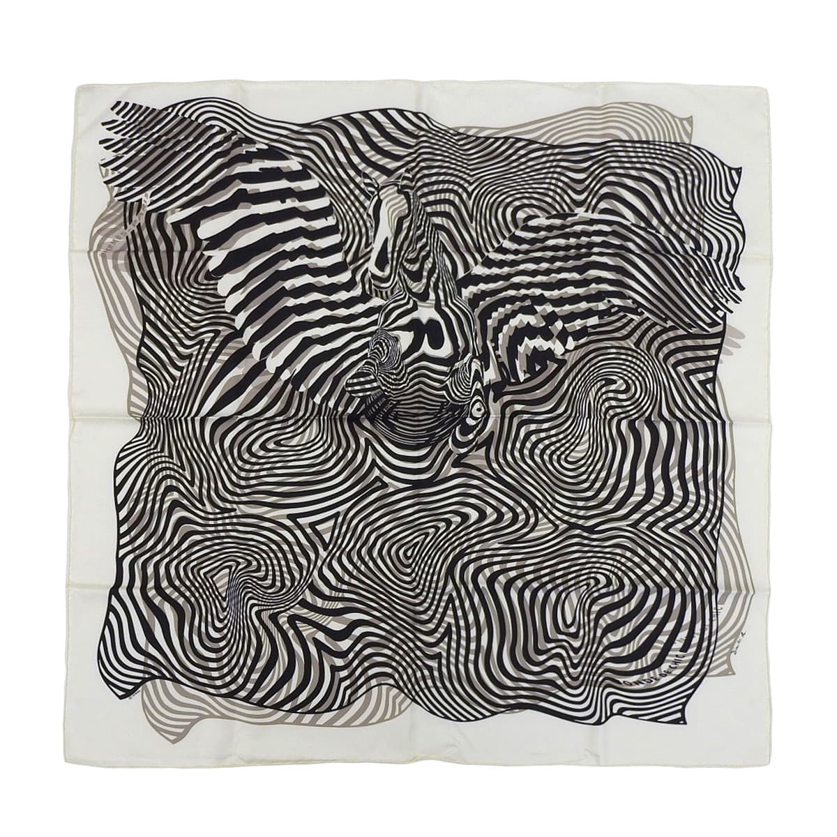 エルメス HERMES カレ90 ONDE DE CHIC 洗練の波 スカーフ シルク ホワイト×ブラック×グレー レディース 4593