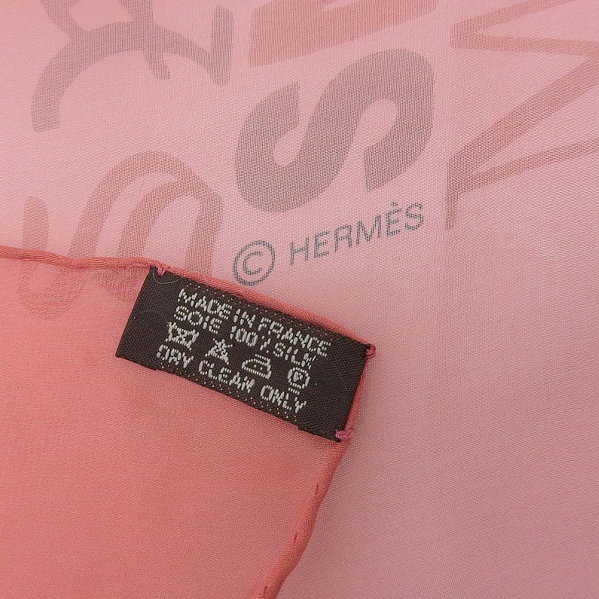 エルメス HERMES 文字柄 シフォン ストール シルク ピンク レディース