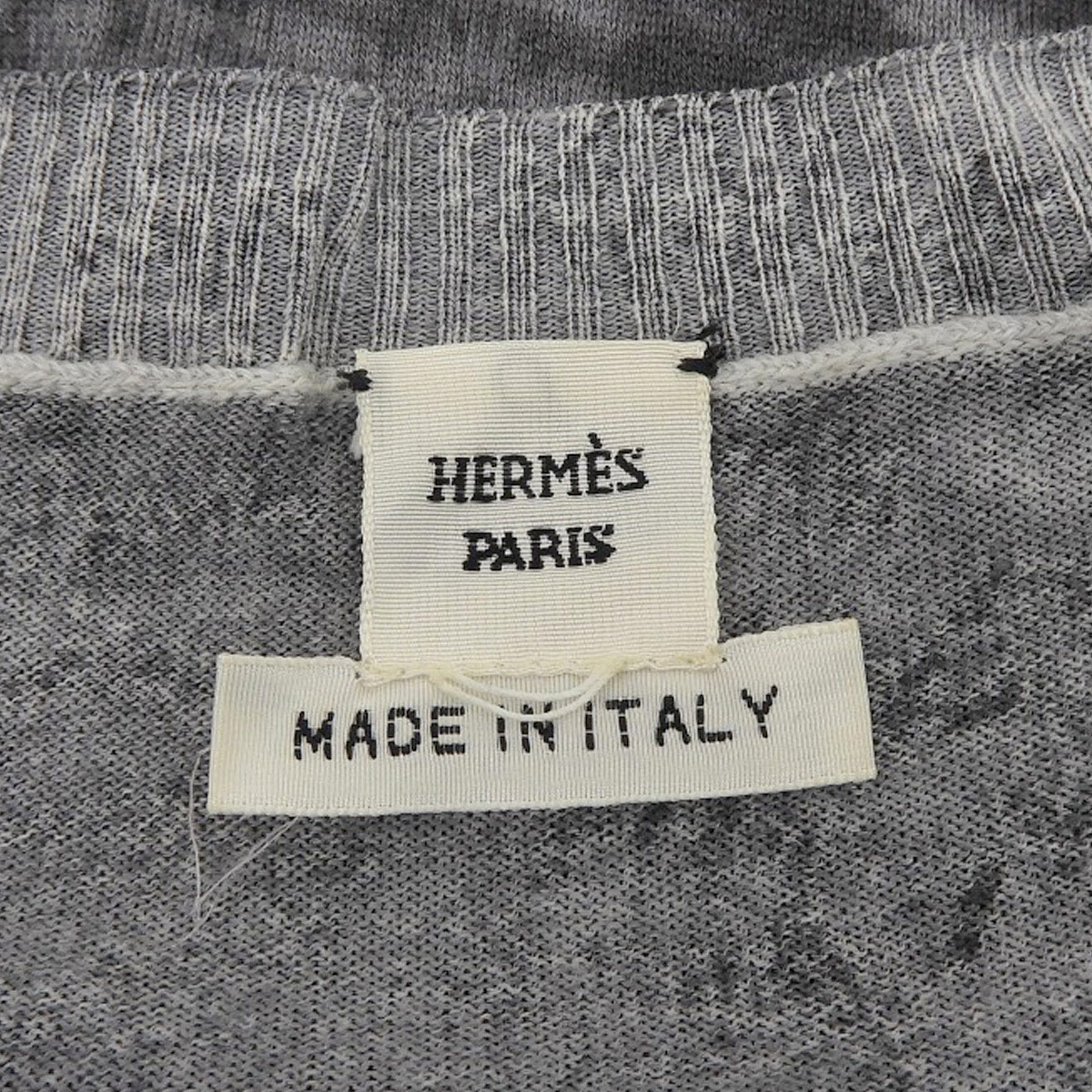 エルメス HERMES ニット 長袖 Vネック 総柄 トップス ウール グレー系 サイズ40 レディース 薄手 軽量 4819
