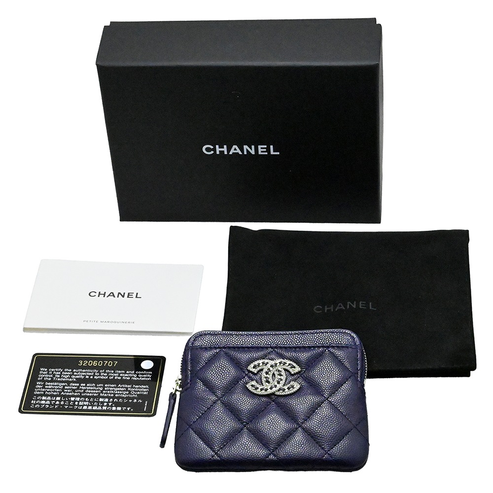 シャネル CHANEL キャビアスキン グレインドカーフ ココマーク コインケース カードケース ネイビー  32番台 AP2741 財布　 3991