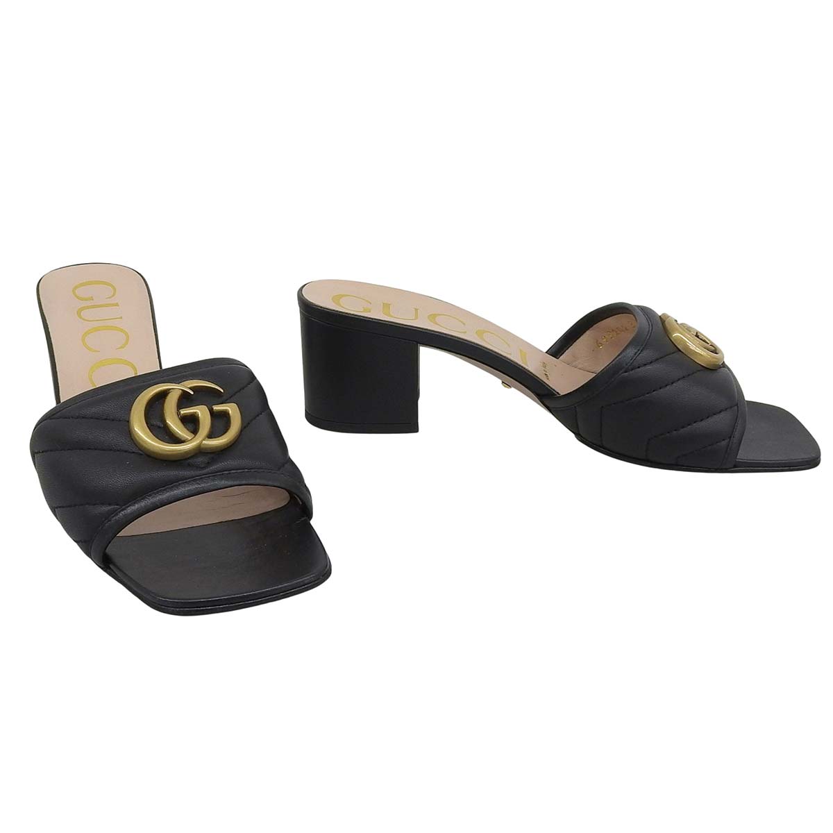 グッチ GUCCI ダブルGマーモント サンダル ミュール レザー ゴールド