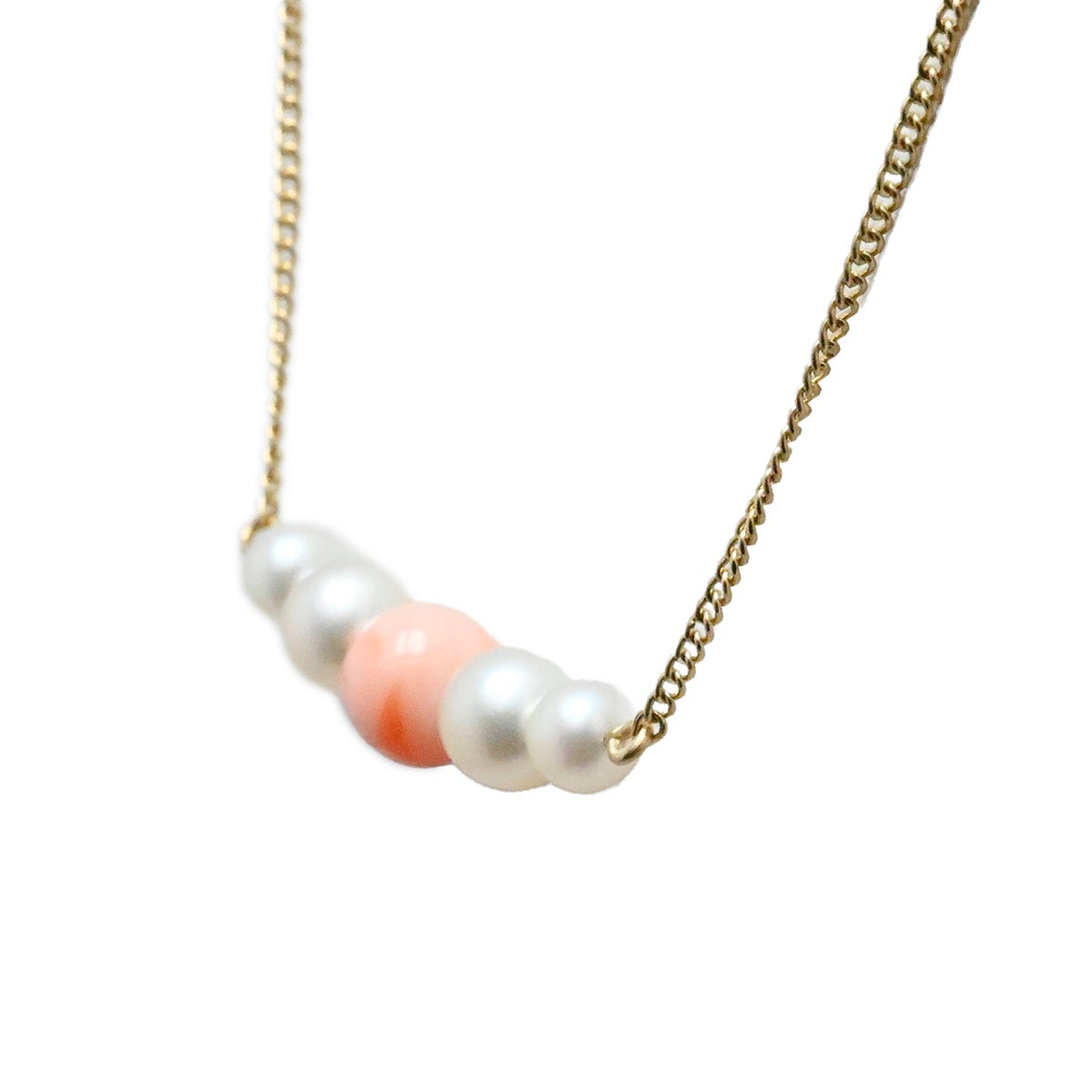 ミキモト MIKIMOTO K14YG イエローゴールド さんご パール ネックレス  3943