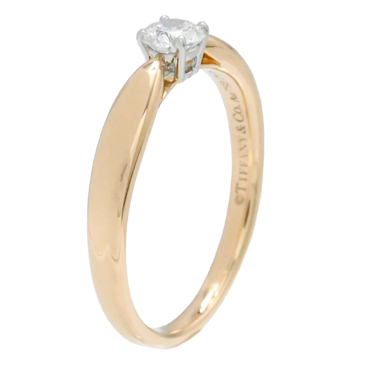 ティファニー TIFFANY & Co. 750PG Pt950 ピンクゴールド プラチナ ハーモニーリング 一粒ダイヤ サイズ9号 レディース  3993