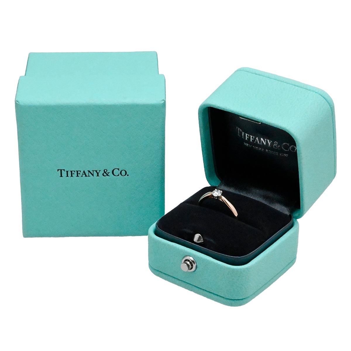 ティファニー TIFFANY & Co. 750PG Pt950 ピンクゴールド プラチナ ハーモニーリング 一粒ダイヤ サイズ9号 レディース  3993