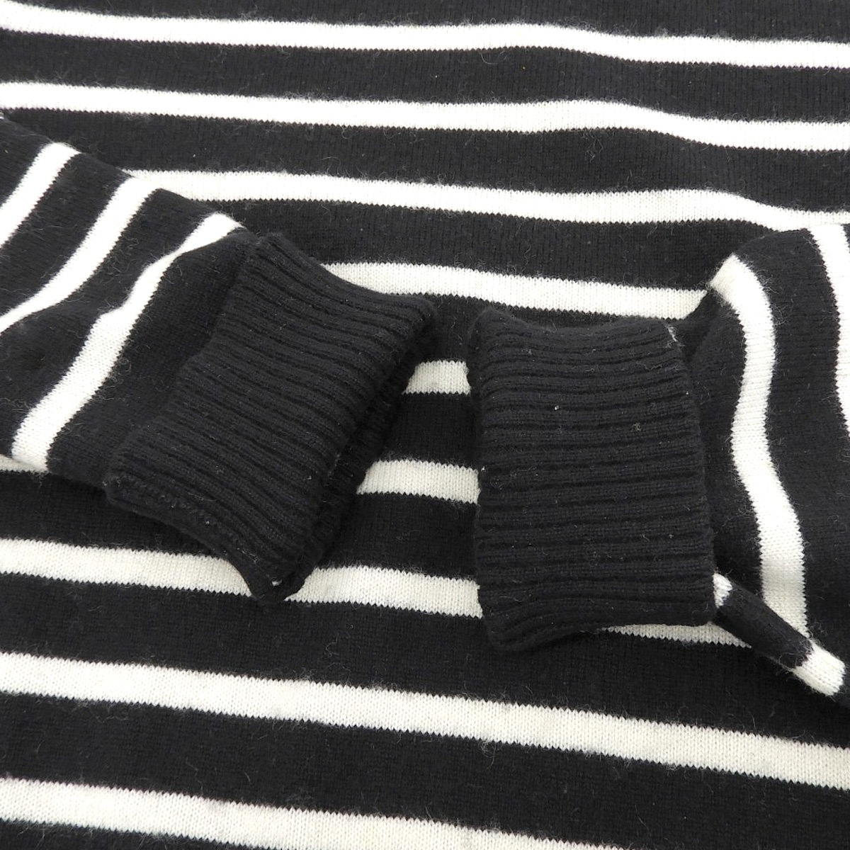 シャネル CHANEL ニット 長袖 ボーダー カシミア ブラック×ホワイト