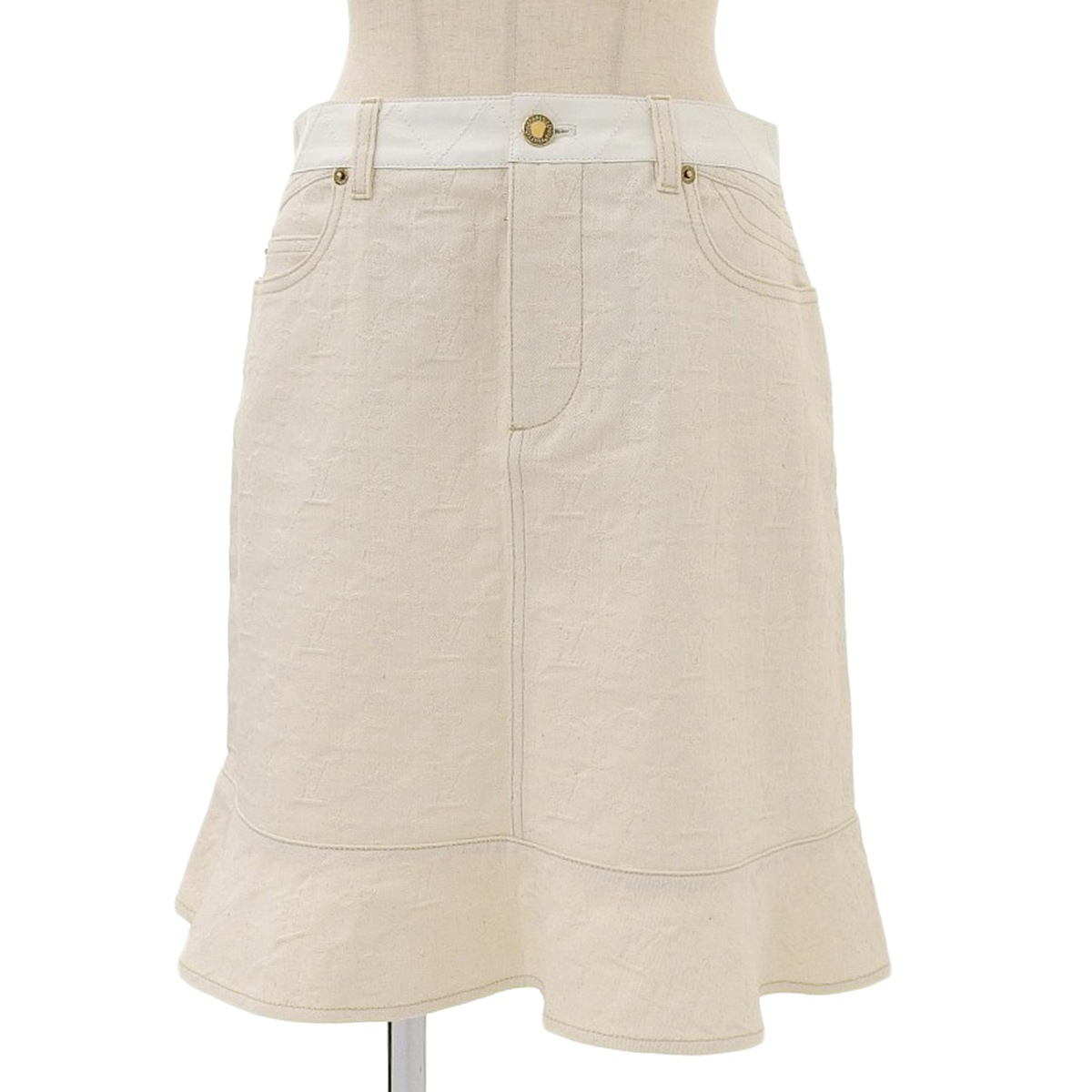 ルイヴィトン LOUIS VUITTON デニムスカート コットン混 ホワイト 40 レディース 4053
