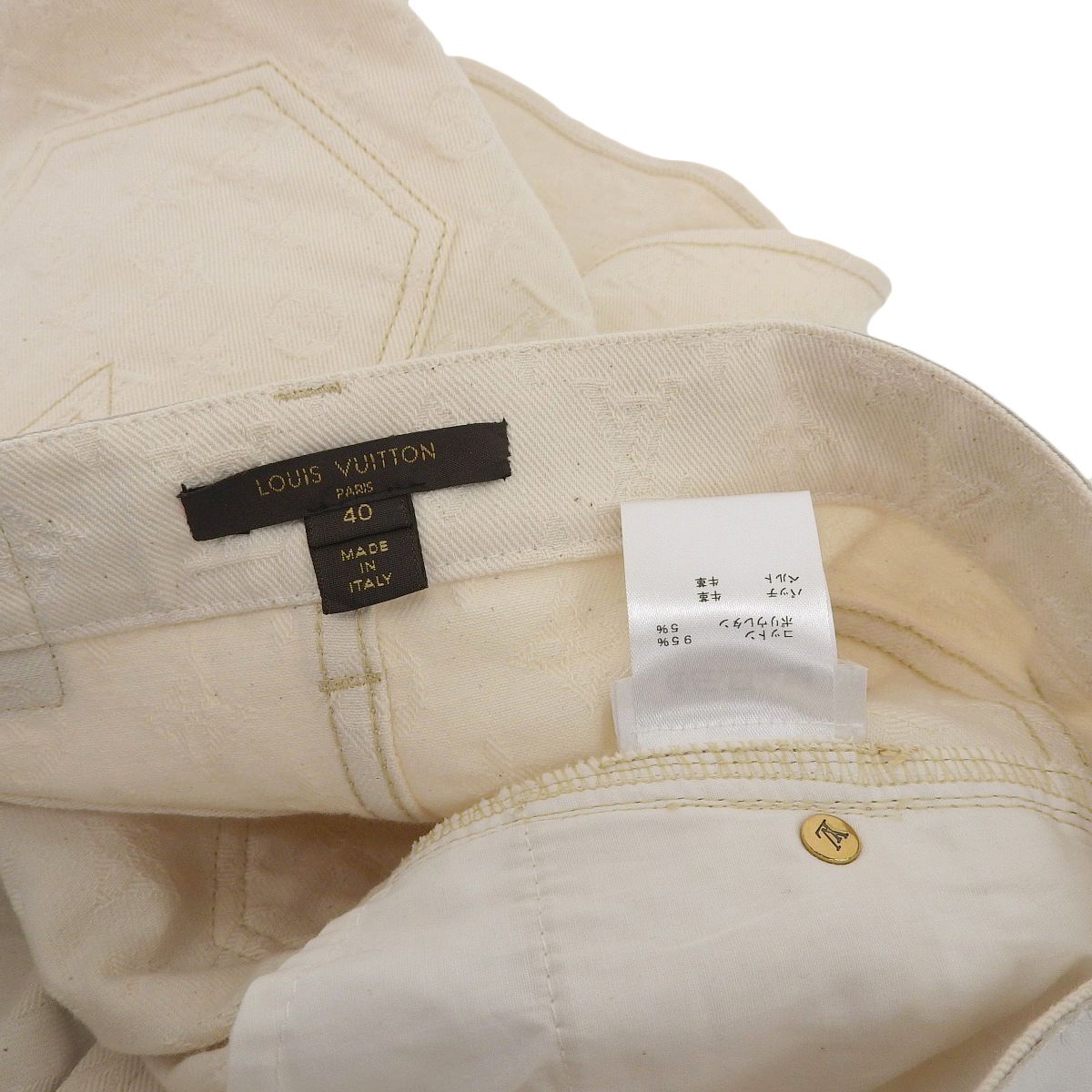 ルイヴィトン LOUIS VUITTON デニムスカート コットン混 ホワイト 40 レディース 4053