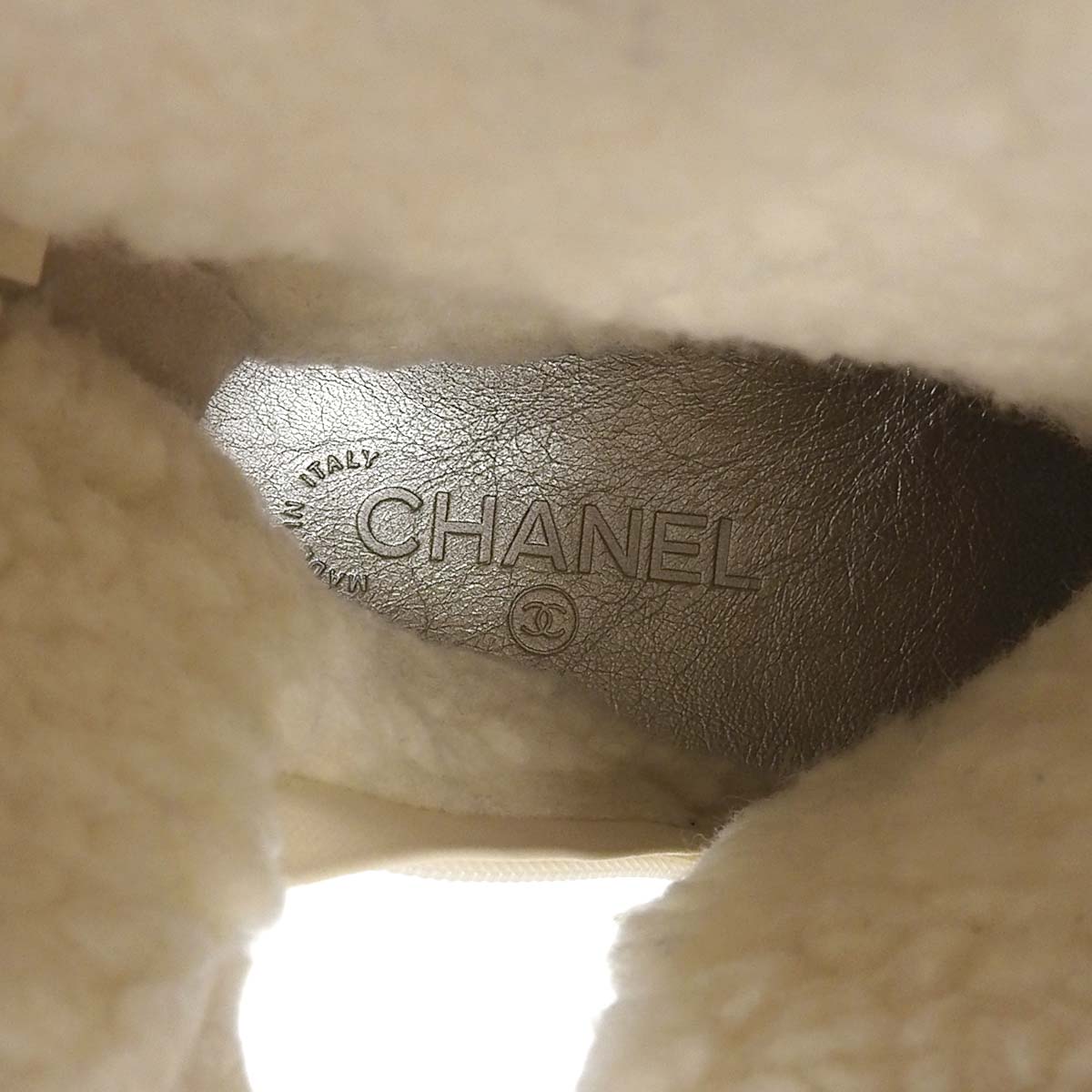 シャネル CHANEL ココマーク ムートンブーツ ボア フェイクパール レザー ホワイト×ブラック サイズ36 レディース 4695