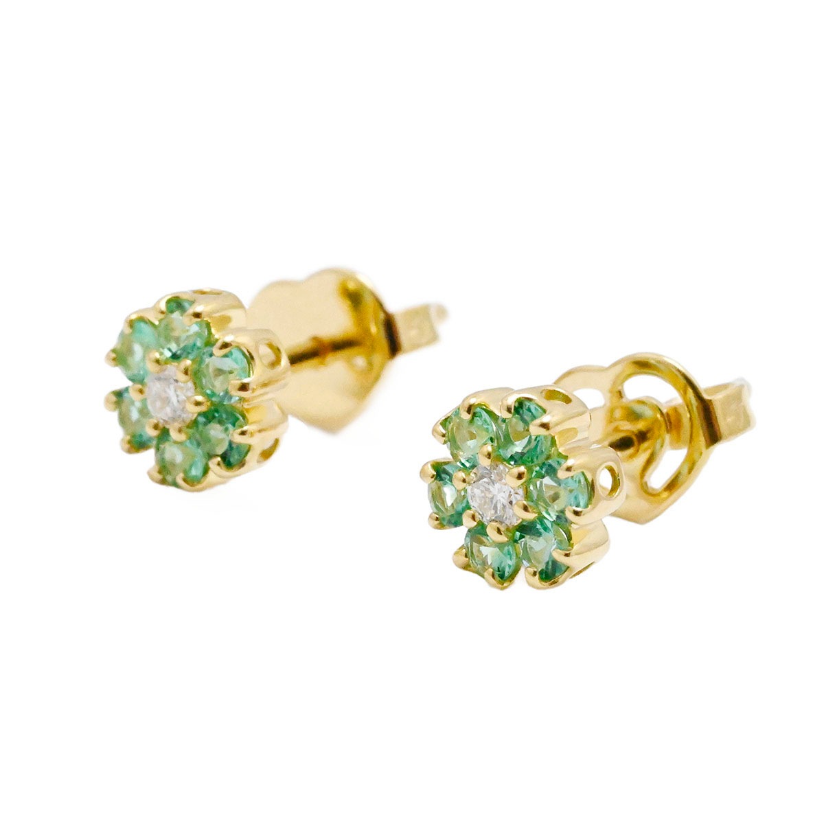 ポンテヴェキオ PONTE VECCHIO K18ＹG イエローゴールド エメラルド0.08ct ダイヤ0.01ct フラワーモチーフピアス レディース 3754