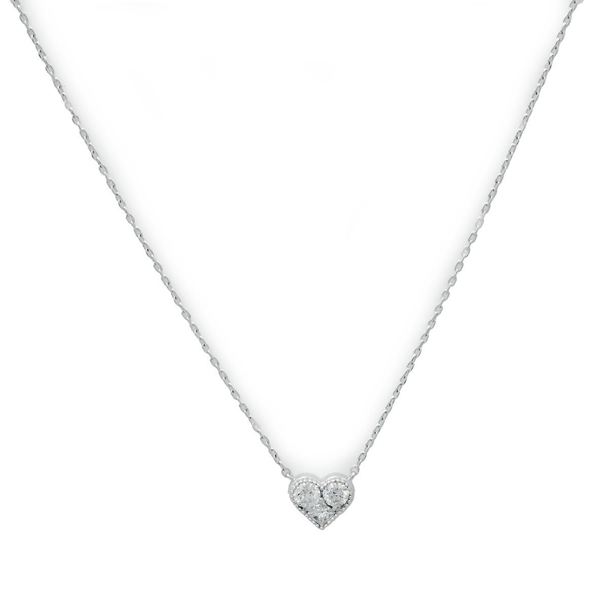 ポンテヴェキオ PONTE VECCHIO K18WG ホワイトゴールド ダイヤ0.16ct ハート ネックレス レディース  3698