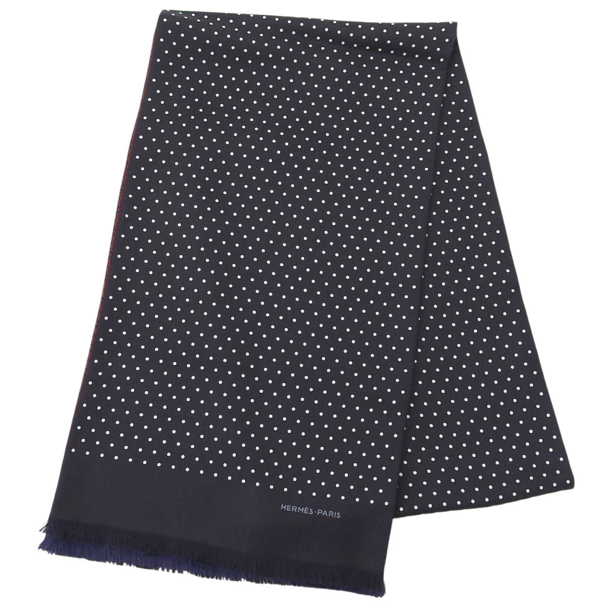 エルメス HERMES 水玉 鎖 リバーシブル スカーフ シルク ネイビー×レッド/ブラック×ホワイト メンズ 4674