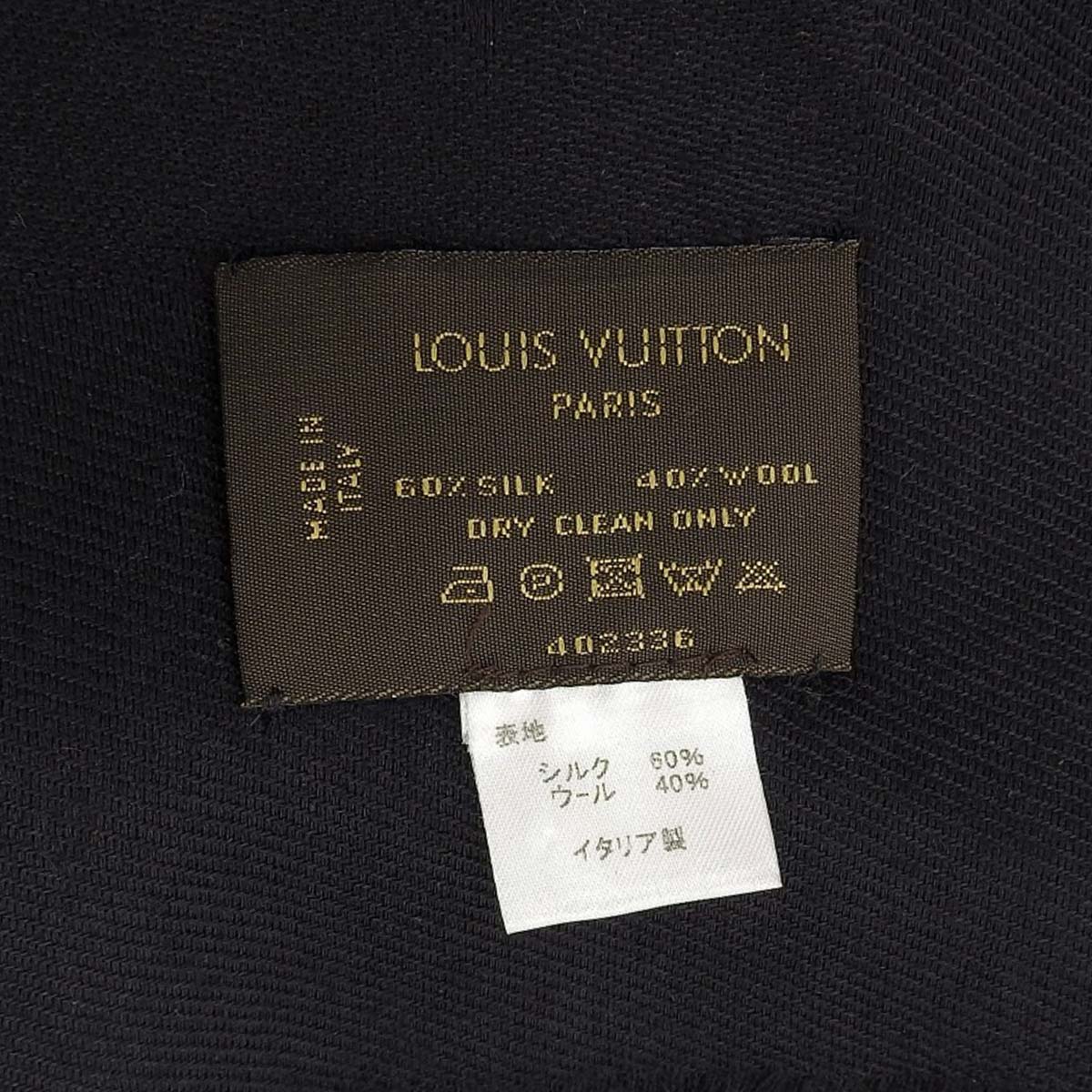 ルイヴィトン LOUIS VUITTON モノグラム ショール ジャガード織り フリンジ シルク ウール ブラック レディース 4697