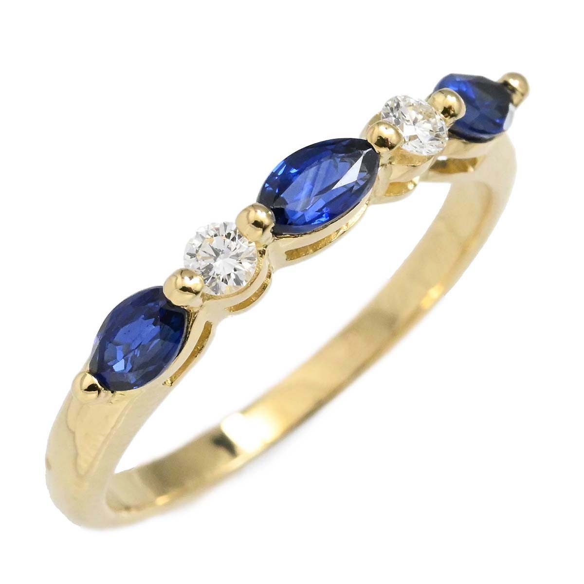 ミキモト MIKIMOTO K18YG イエローゴールド サファイア0.78ct ダイヤ0.09ct 10号 レディース  3558