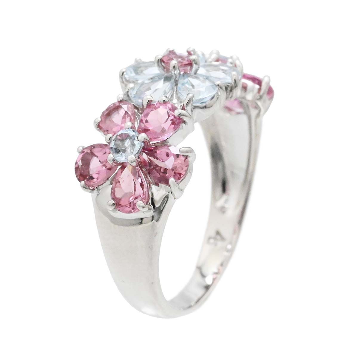 ポンテヴェキオ PONTE VECCHIO K18WG ホワイトゴールド ピンクトルマリン ブルートパーズ フラワー リング 13号 レディース  3579