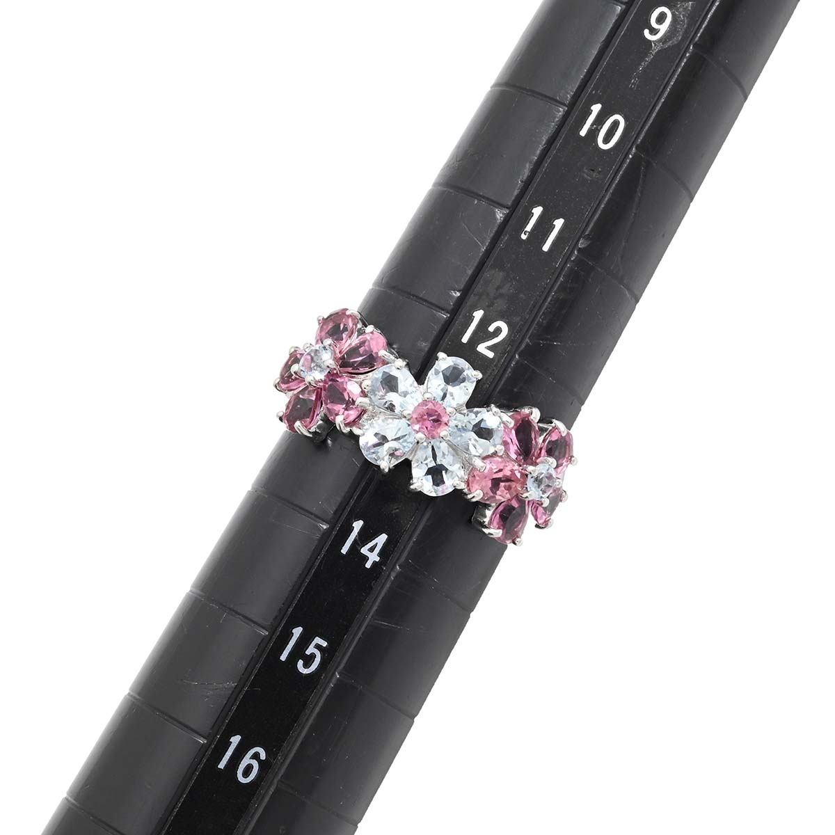 ポンテヴェキオ PONTE VECCHIO K18WG ホワイトゴールド ピンクトルマリン ブルートパーズ フラワー リング 13号 レディース  3579