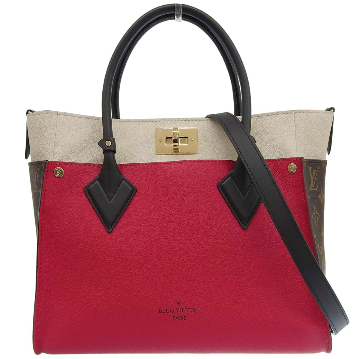 ルイヴィトン LOUIS VUITTON モノグラムオンマイサイドMM 2WAY ななめ掛け カーフレザー ルージュピラット ゴールド金具 レディース M53824 4745