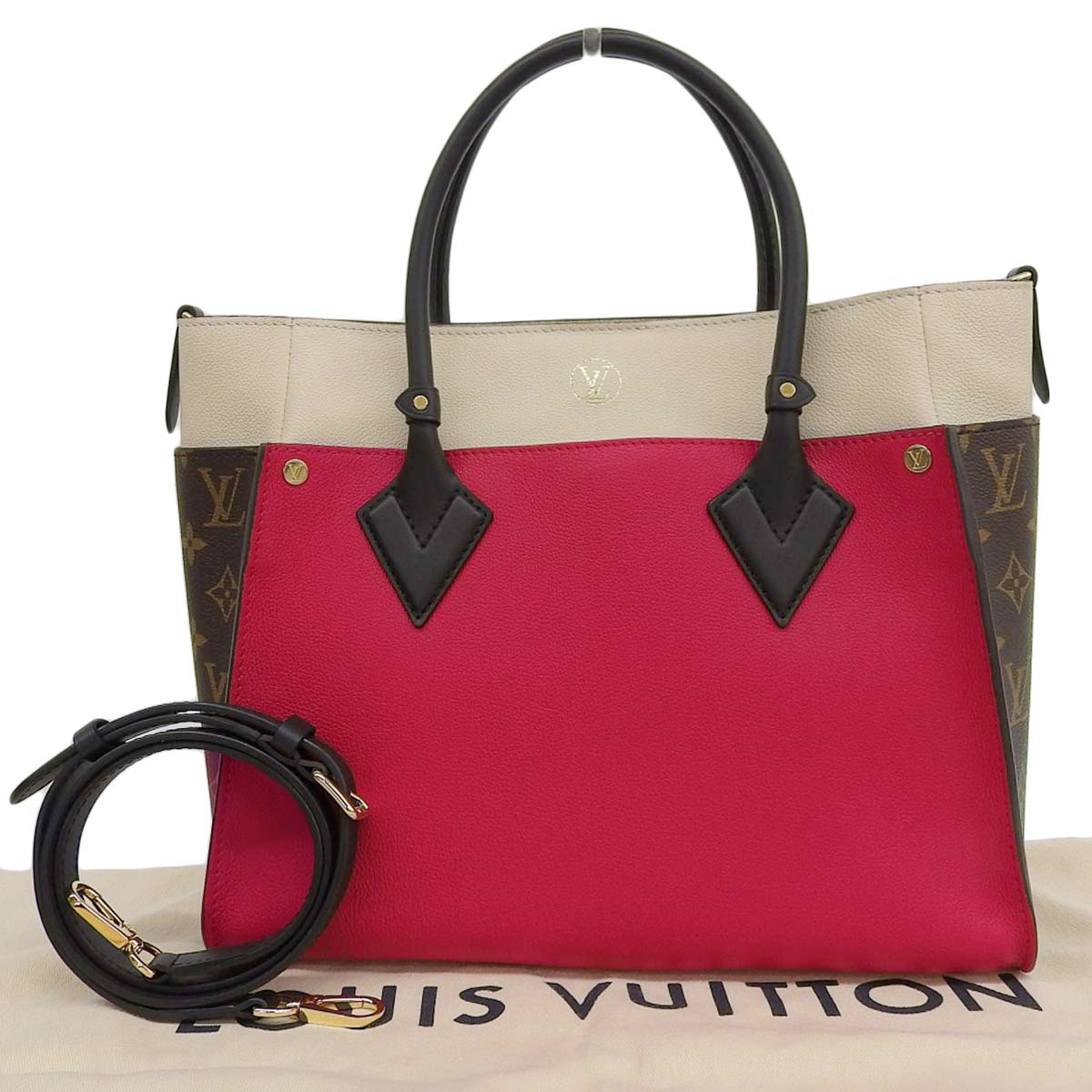 ルイヴィトン LOUIS VUITTON モノグラムオンマイサイドMM 2WAY ななめ掛け カーフレザー ルージュピラット ゴールド金具 レディース M53824 4745