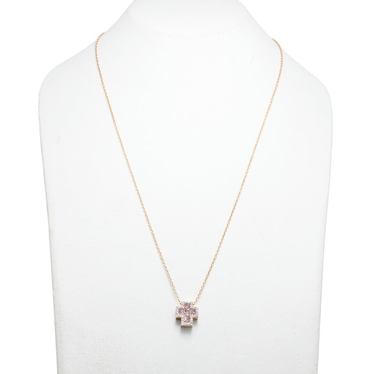 ポンテヴェッキオ PONTE VECCHIO 750PG ピンクゴールド ピンクサファイア0.16ct×ダイヤ0.13ct クロス ネックレス レディース  2111