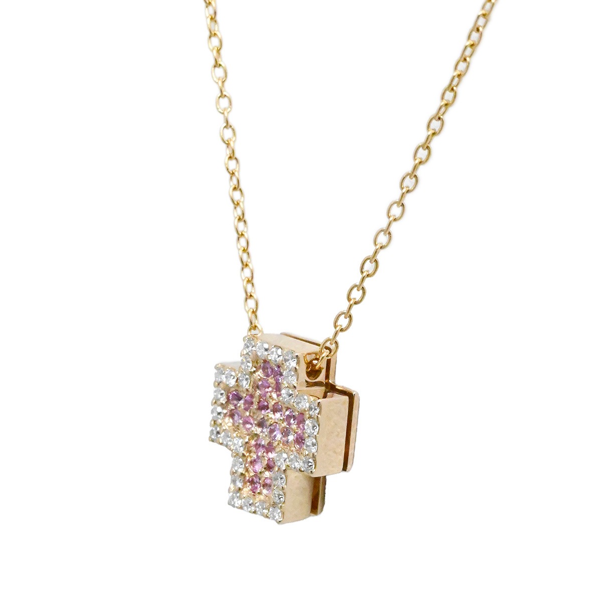 ポンテヴェッキオ PONTE VECCHIO 750PG ピンクゴールド ピンクサファイア0.16ct×ダイヤ0.13ct クロス ネックレス レディース  2111