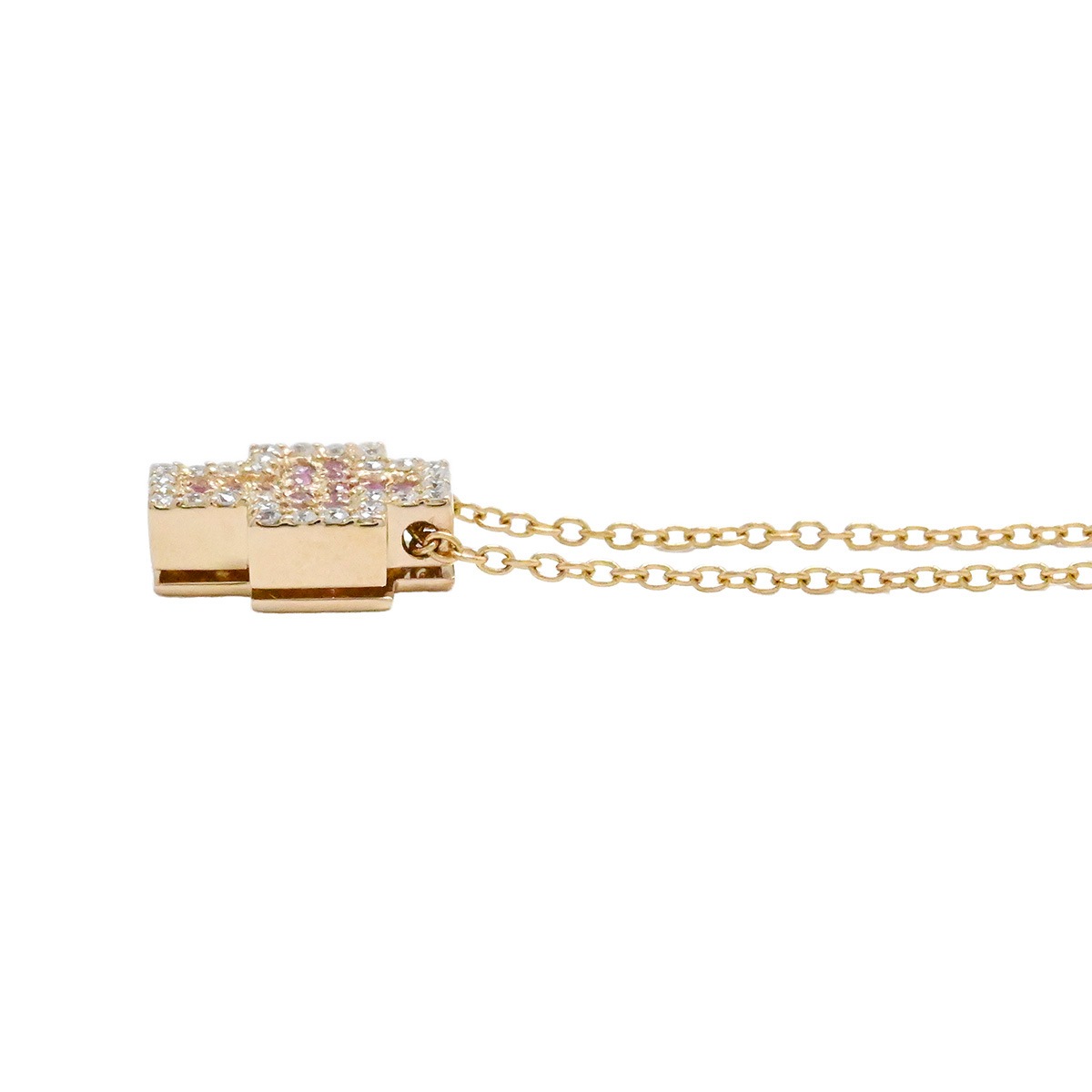 ポンテヴェッキオ PONTE VECCHIO 750PG ピンクゴールド ピンクサファイア0.16ct×ダイヤ0.13ct クロス ネックレス レディース  2111