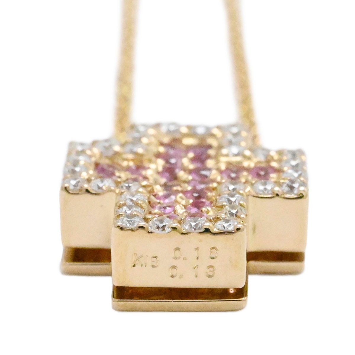 ポンテヴェッキオ PONTE VECCHIO 750PG ピンクゴールド ピンクサファイア0.16ct×ダイヤ0.13ct クロス ネックレス レディース  2111