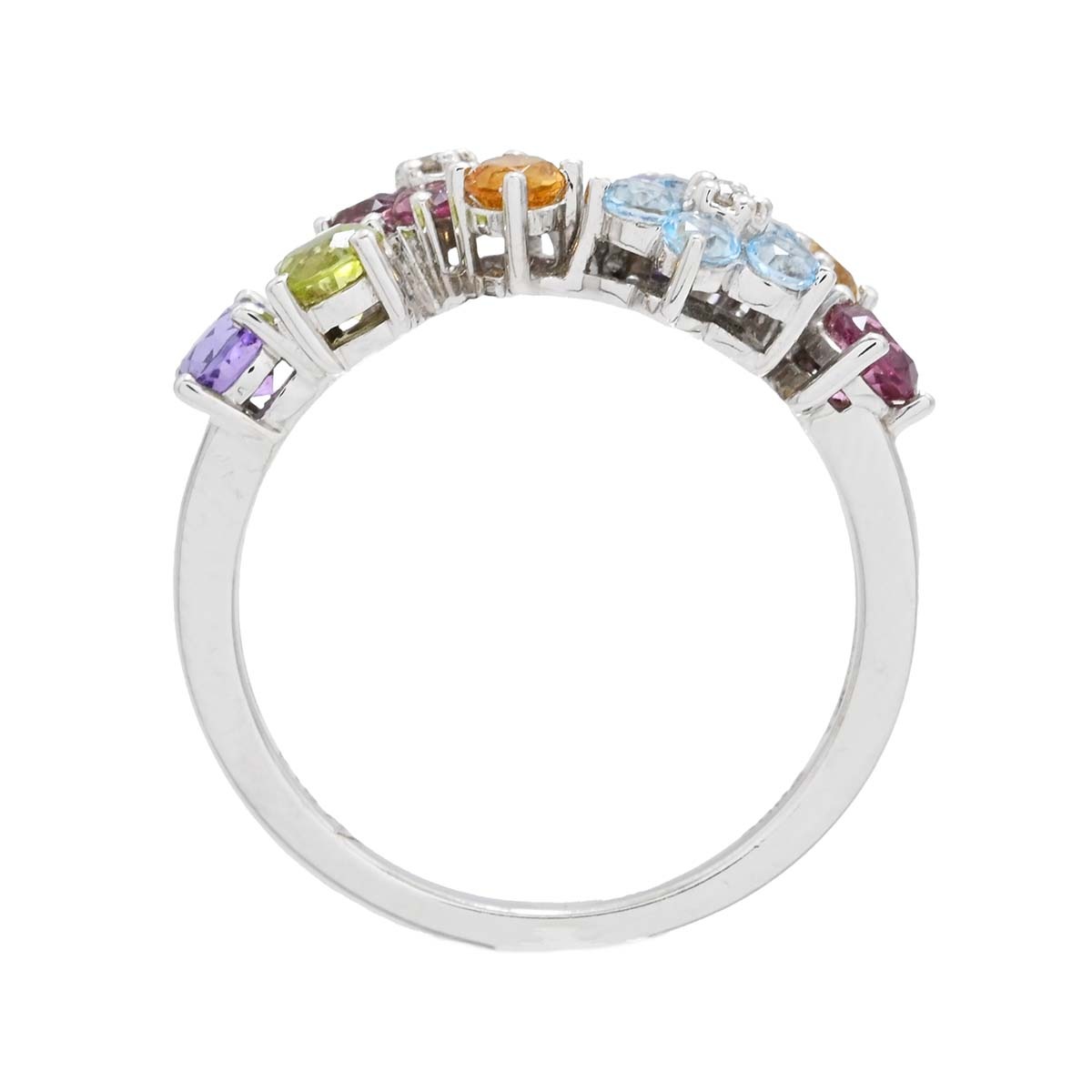 ポンテヴェキオ PONTE VECCHIO K18WG ダイヤ0.02ct アメジスト シトリン ガーネット ペリドット トパーズ マルチ フラワー リング 8号 3580