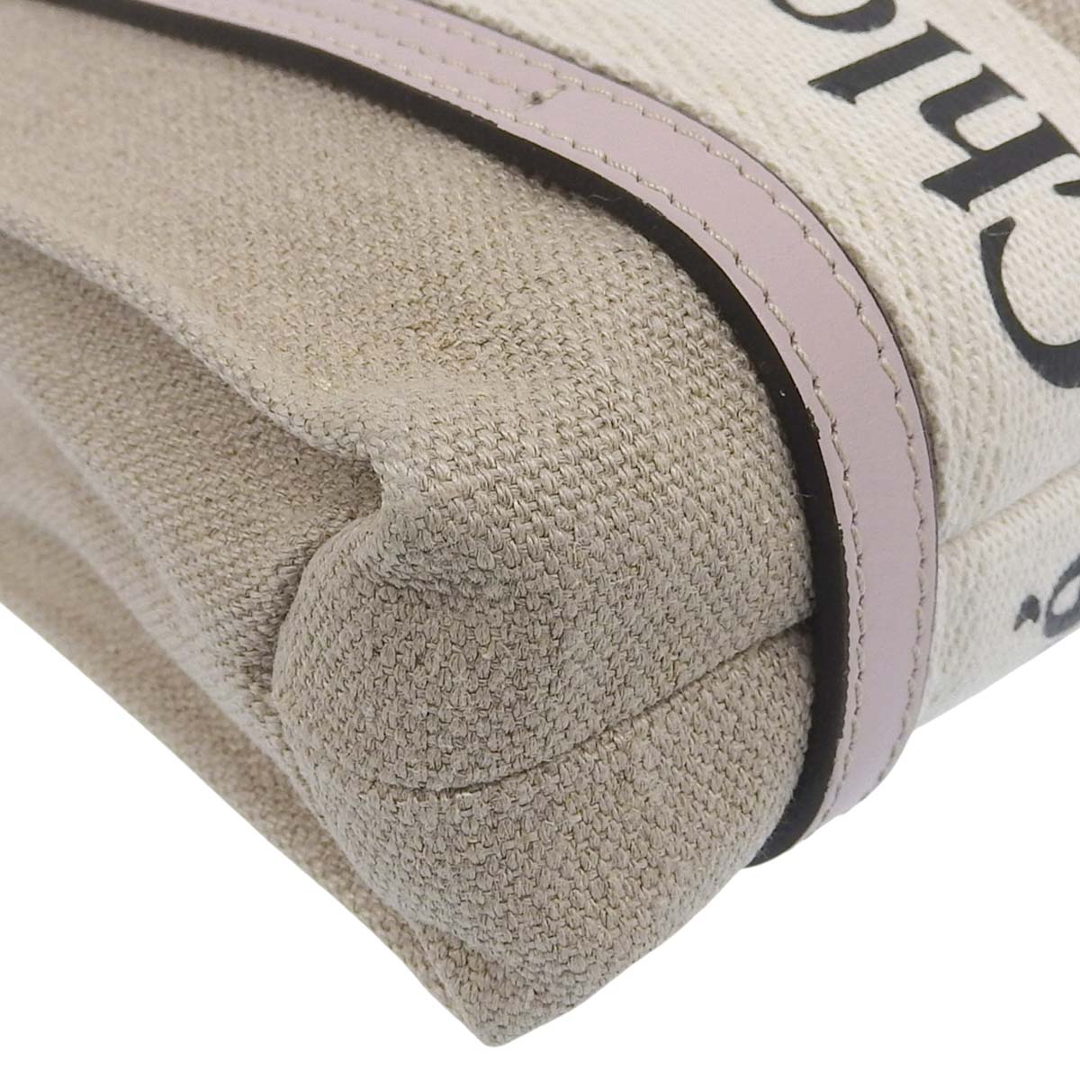 クロエ CHLOE ウッディスモール ハンドバッグ ショルダーバッグ ななめ掛け リネン×レザー ベージュ×ピンク レディース 4677