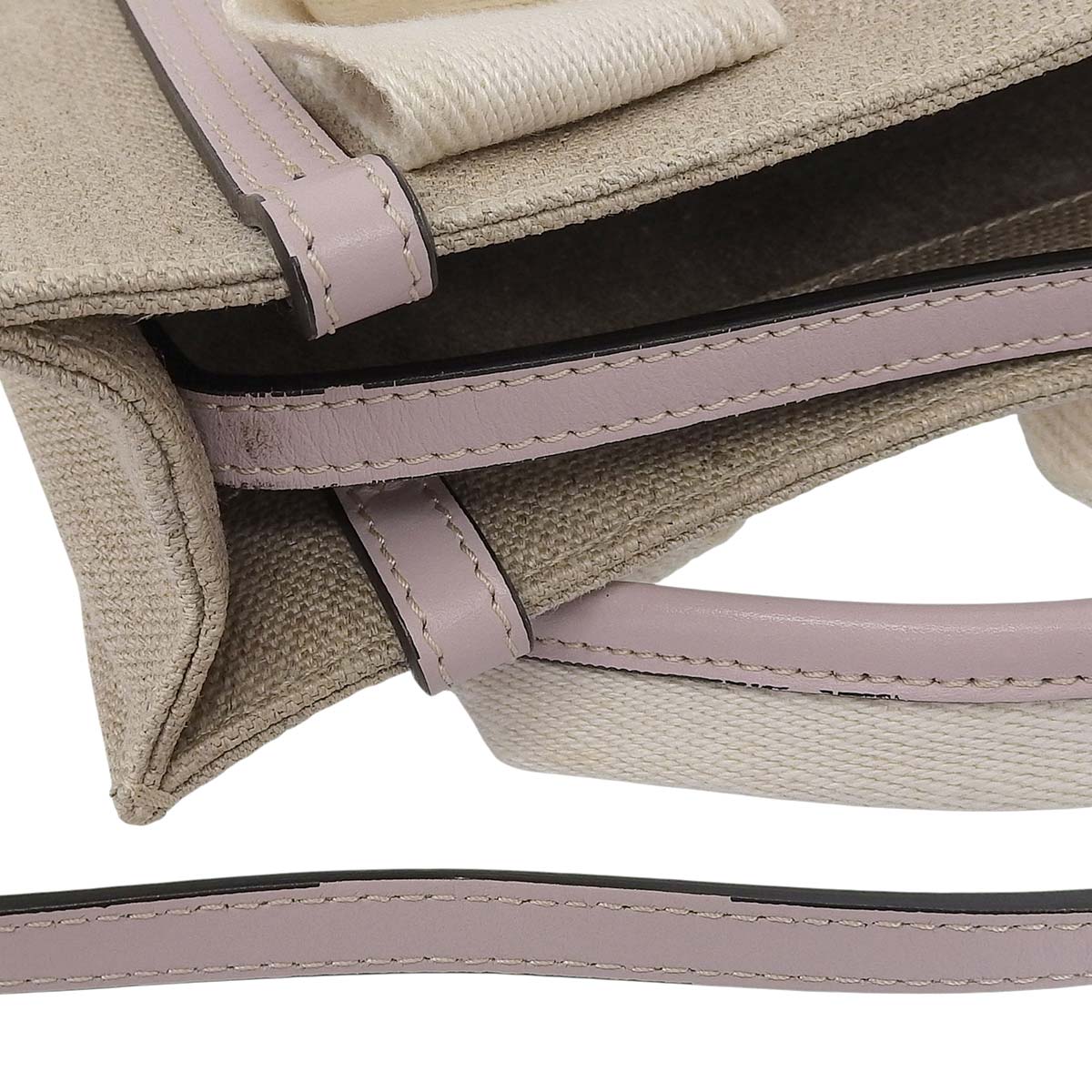 クロエ CHLOE ウッディスモール ハンドバッグ ショルダーバッグ ななめ掛け リネン×レザー ベージュ×ピンク レディース 4677