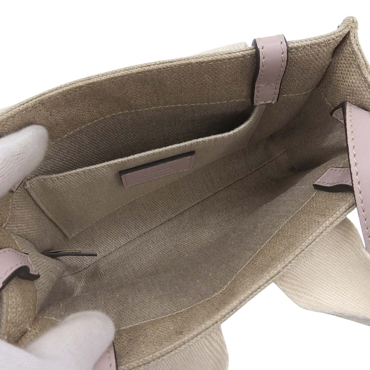 クロエ CHLOE ウッディスモール ハンドバッグ ショルダーバッグ ななめ掛け リネン×レザー ベージュ×ピンク レディース 4677